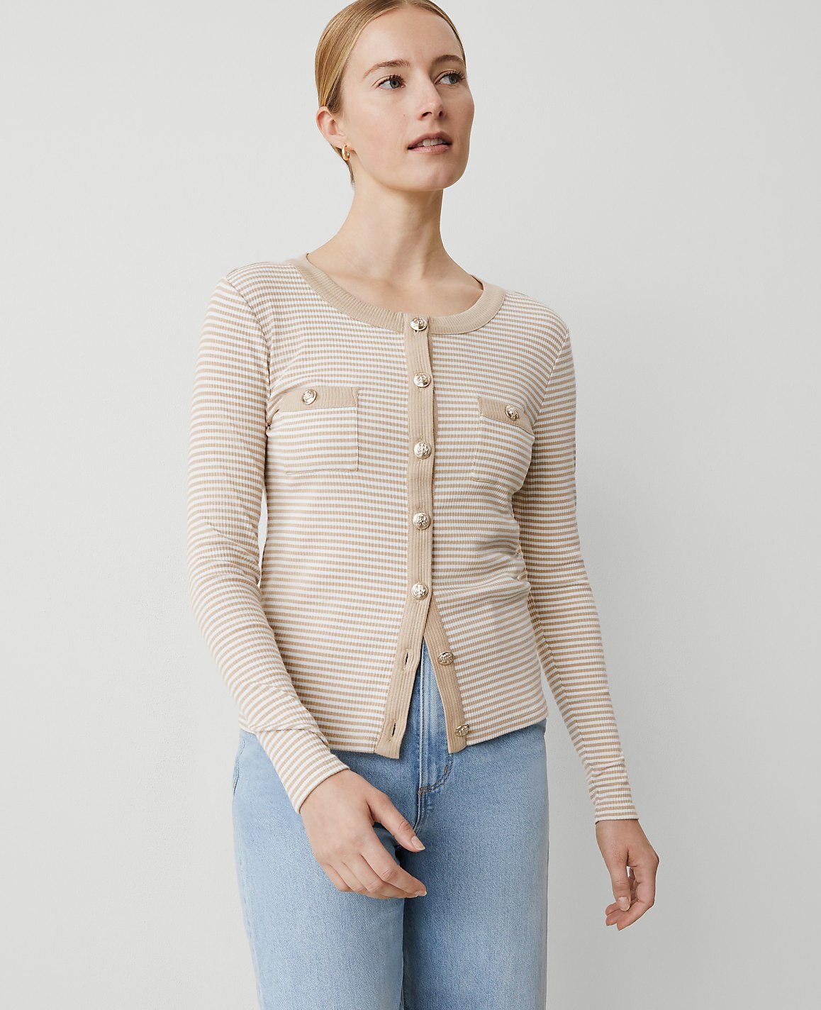 Stripe Button Knit Jacket