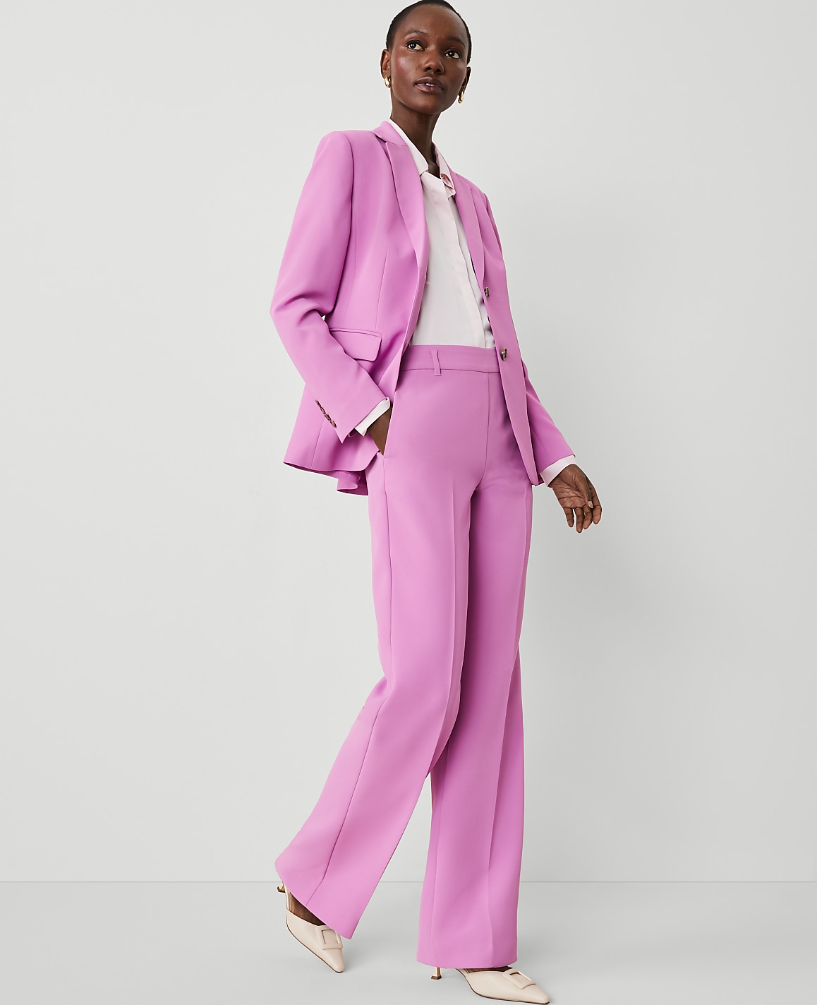 The Petite Side-Zip Straight Pant in Fluid Crepe