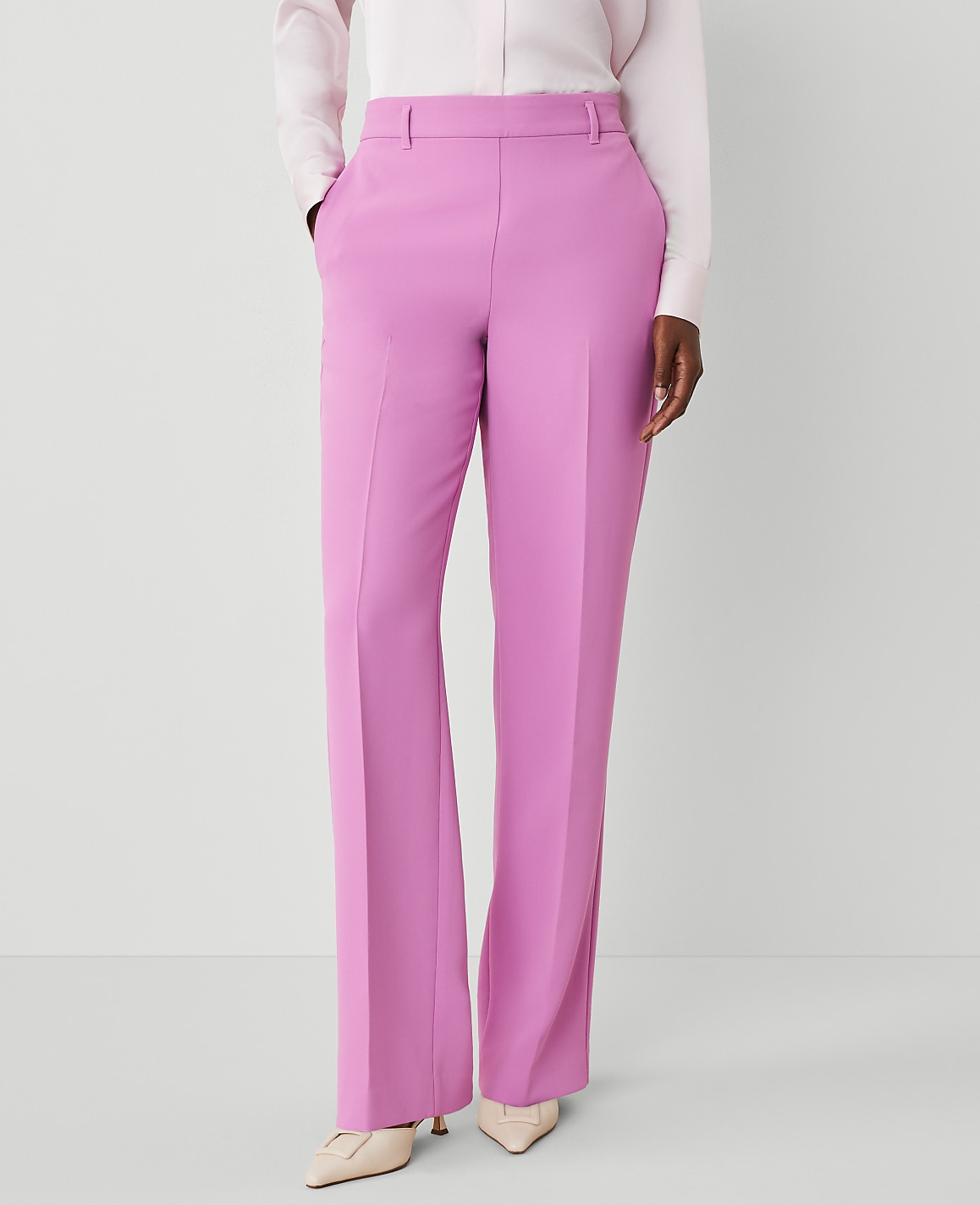 The Petite Side-Zip Straight Pant in Fluid Crepe