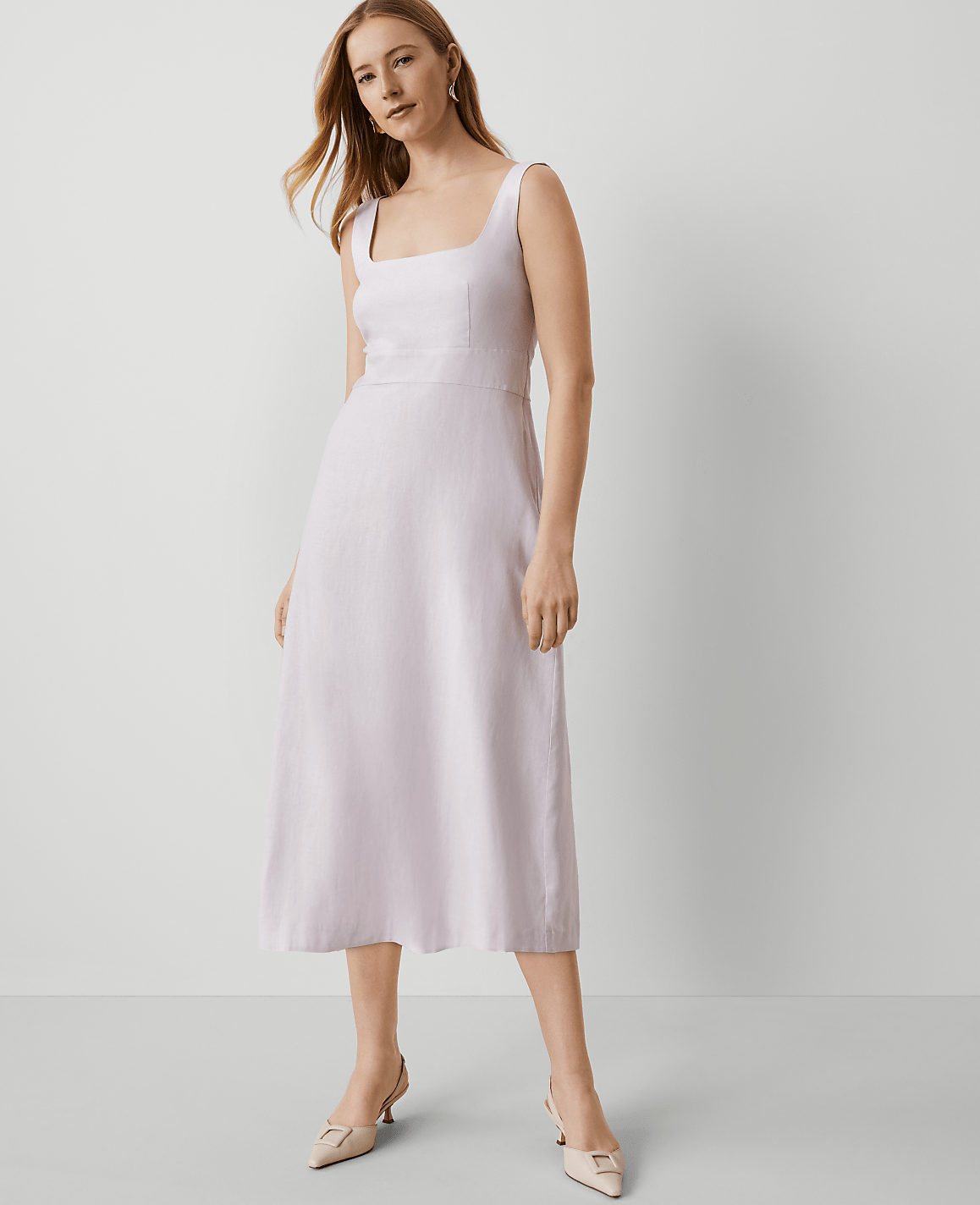 Square Neck Linen Blend Dress