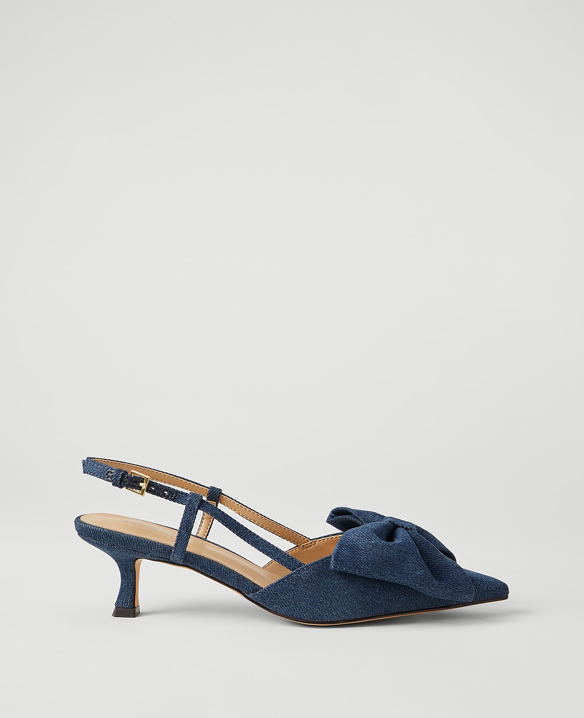 Denim Bow Slingback Kitten Heel Pumps