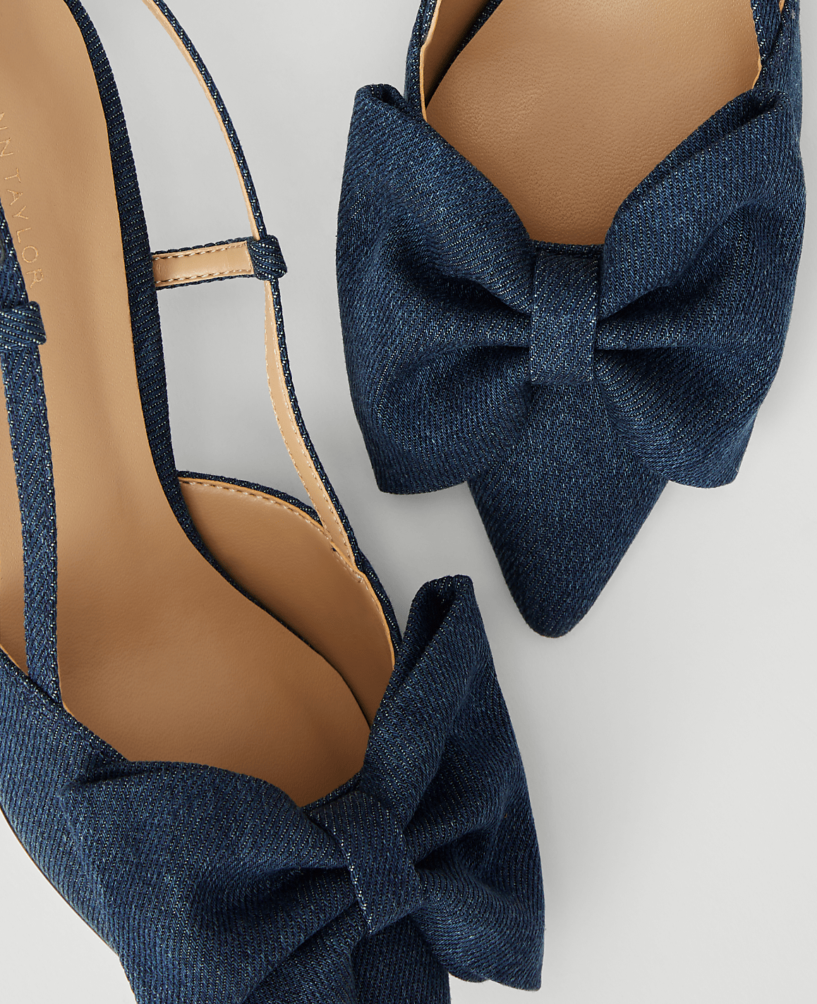 Denim Bow Slingback Kitten Heel Pumps