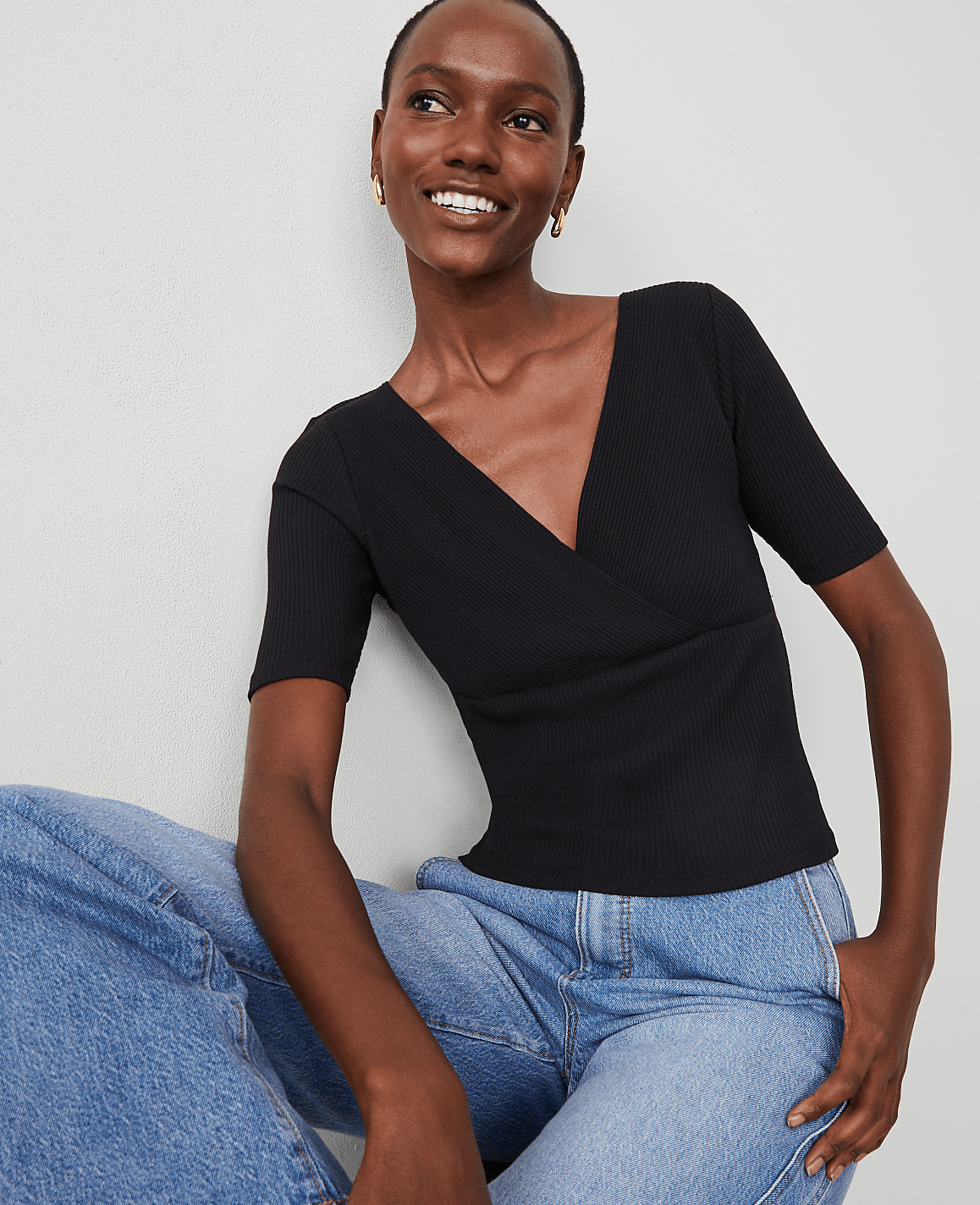 Petite Crossover Neck Top
