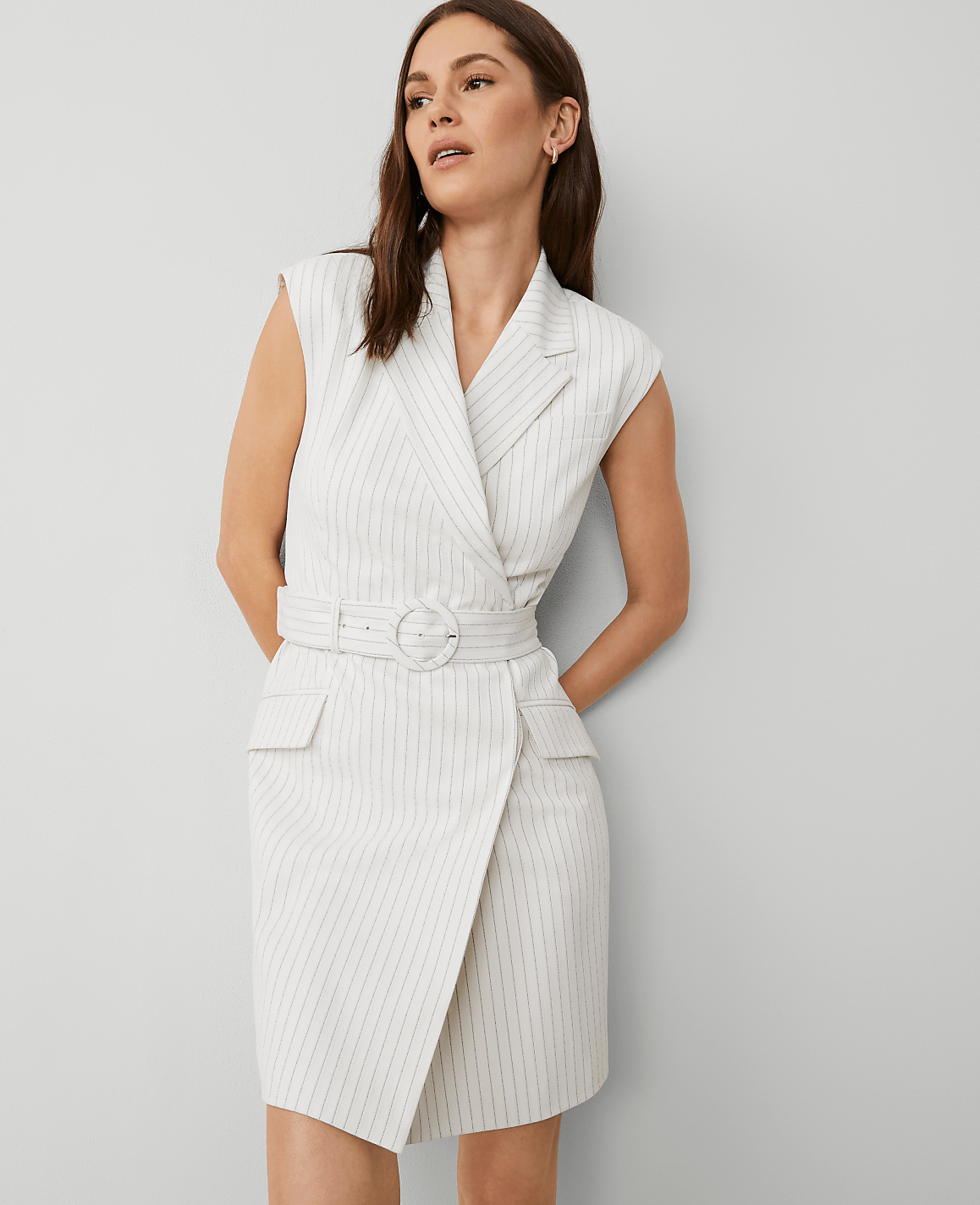Striped Lapel Sheath Dress