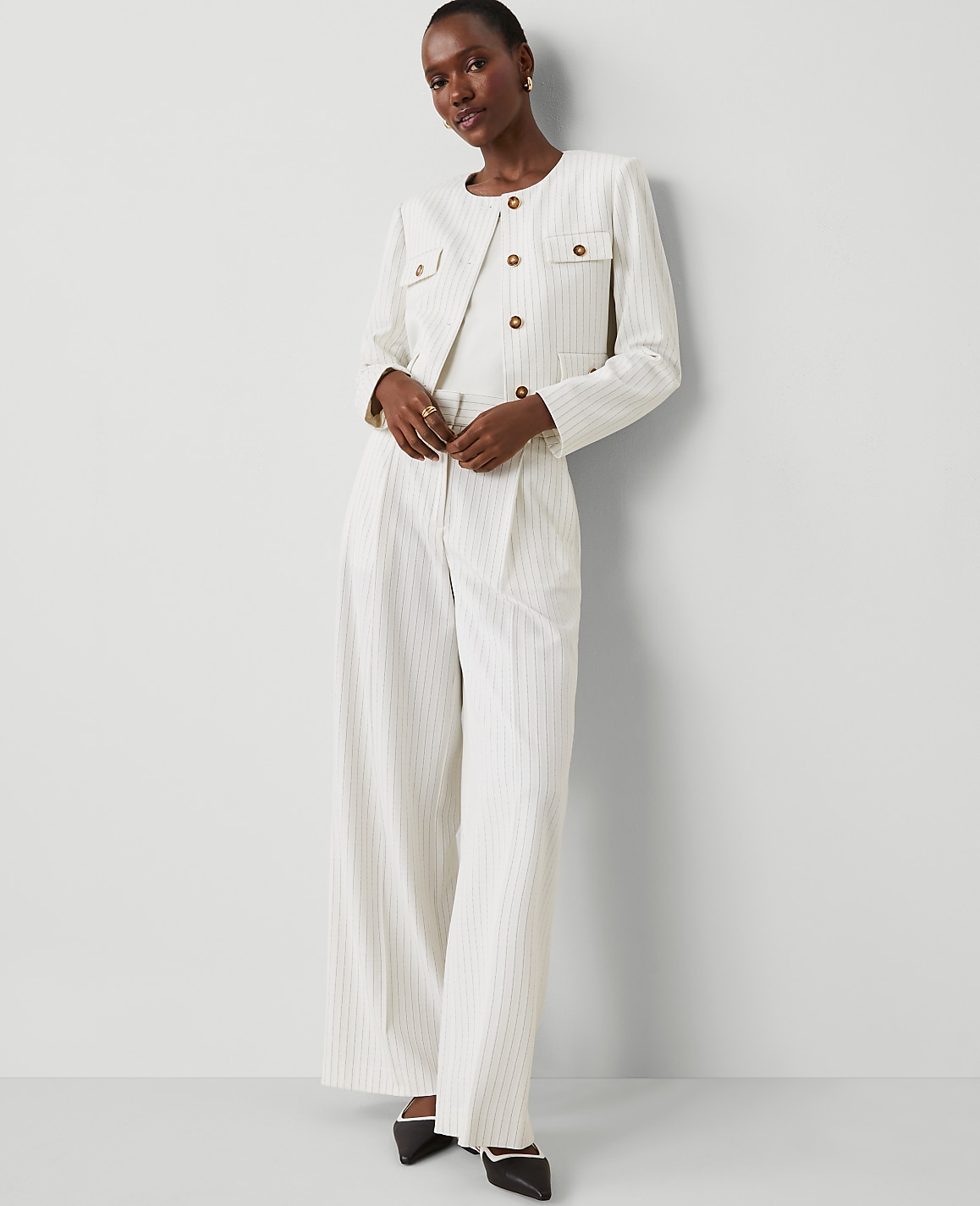 The Pleated Wide-Leg Pant in Pinstripe