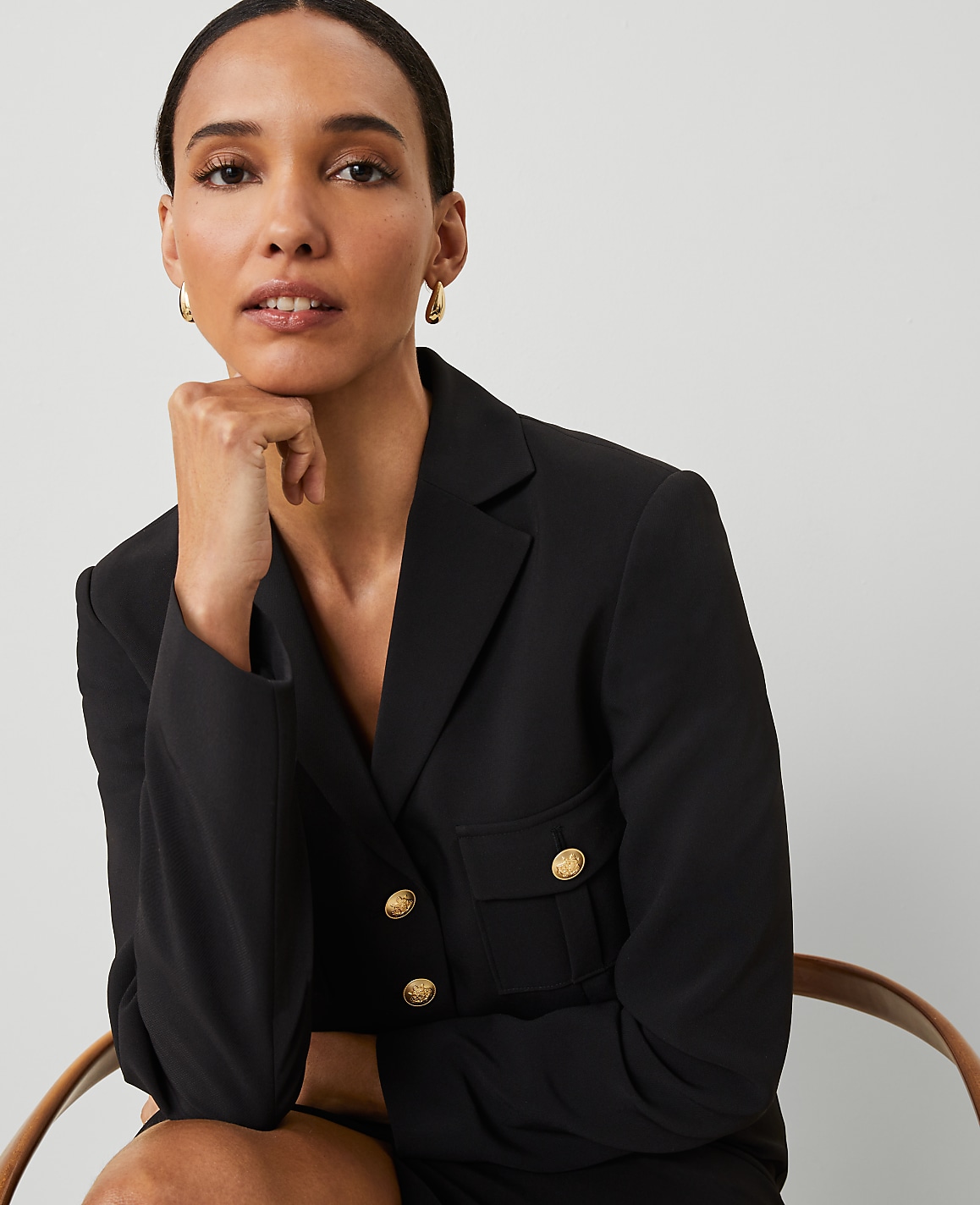 The Military Blazer Jacket in Fluid Crepe