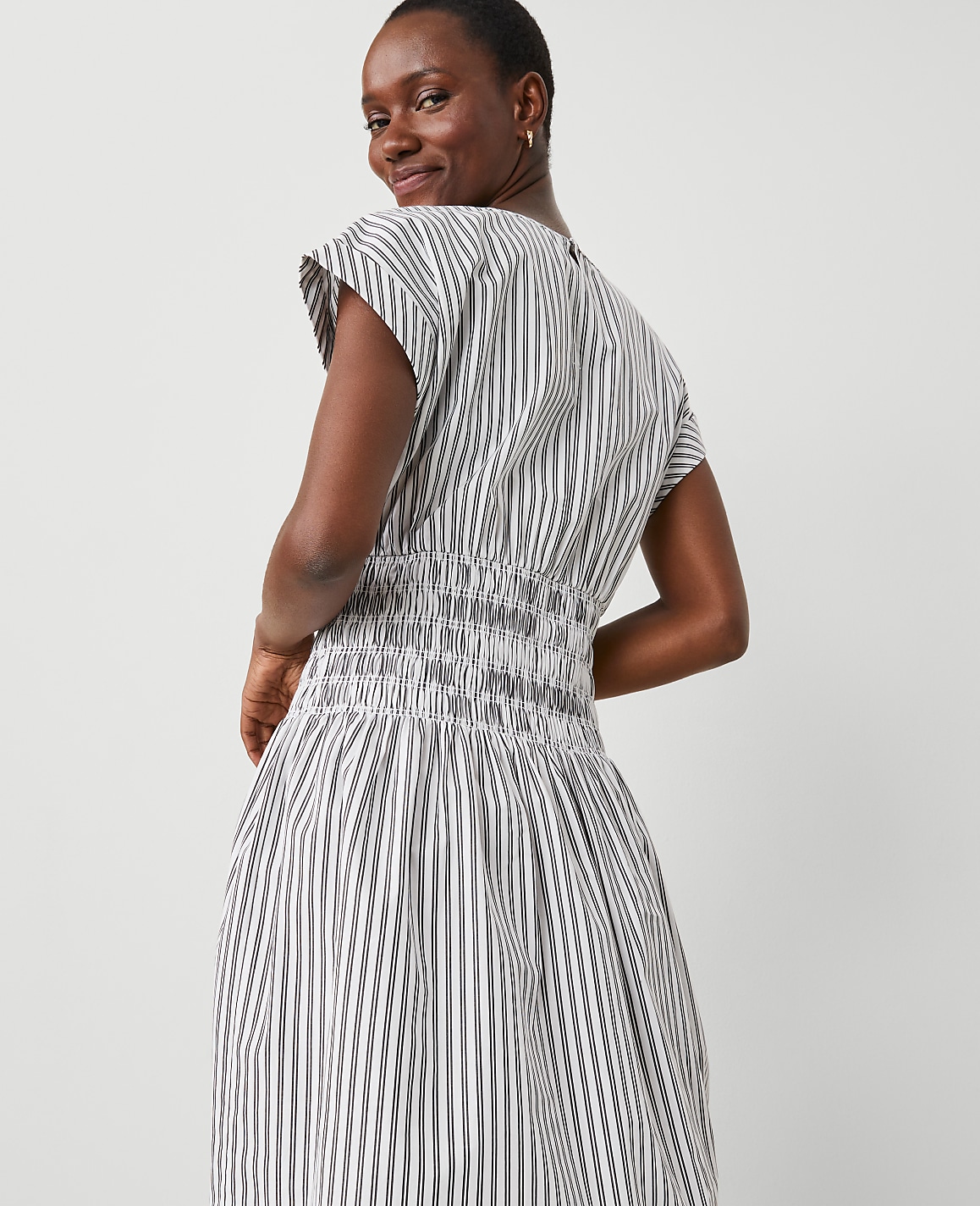 Striped Smocked-Waist Midi Flare Dress