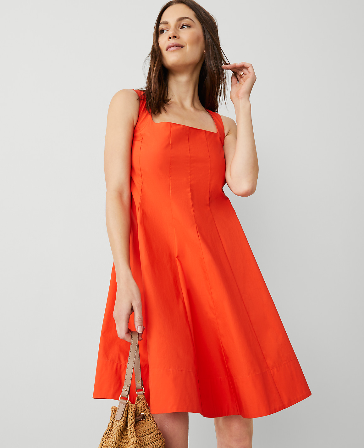 Square Neck Seamed Flare Dress