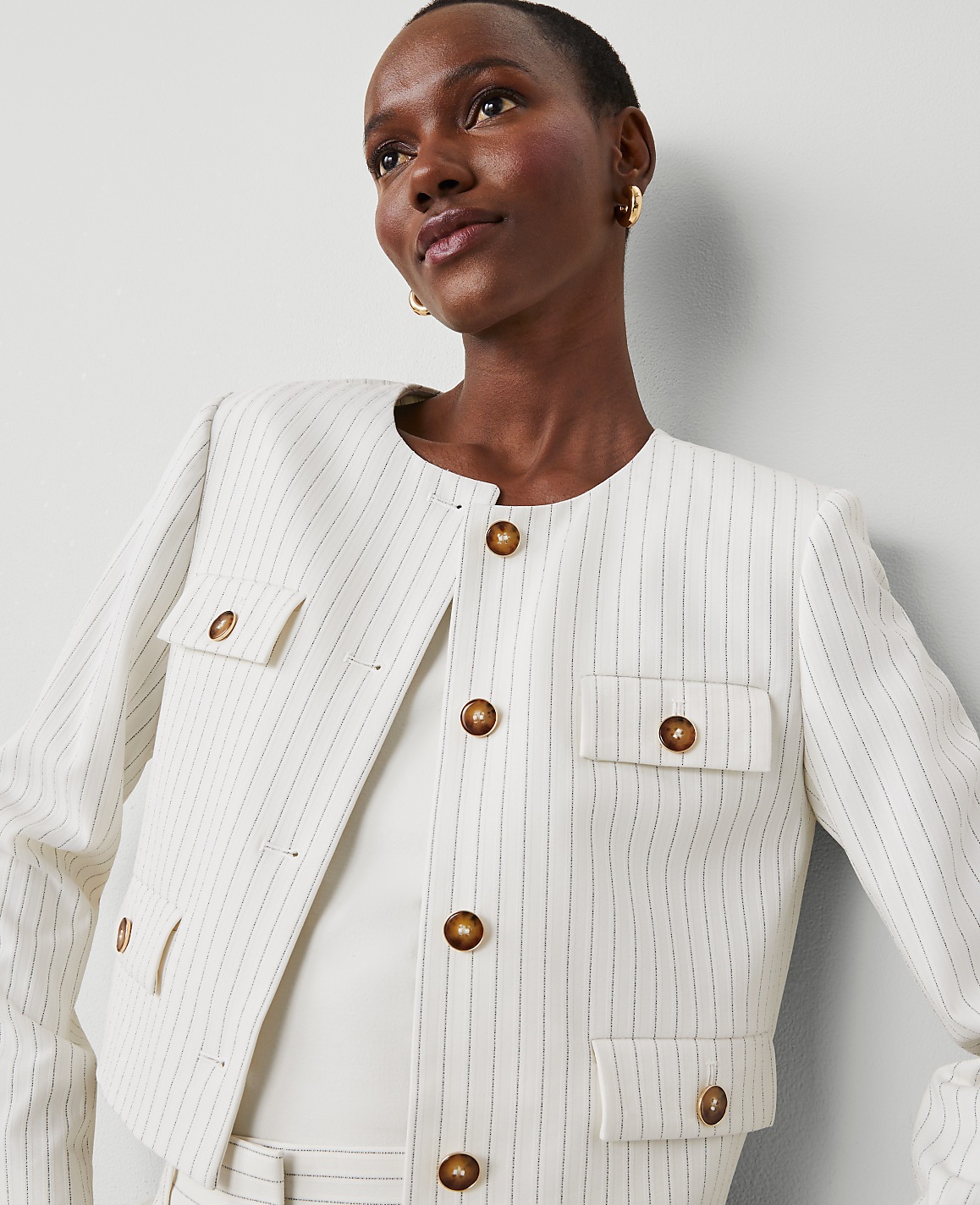Pinstripe Crew Neck Jacket