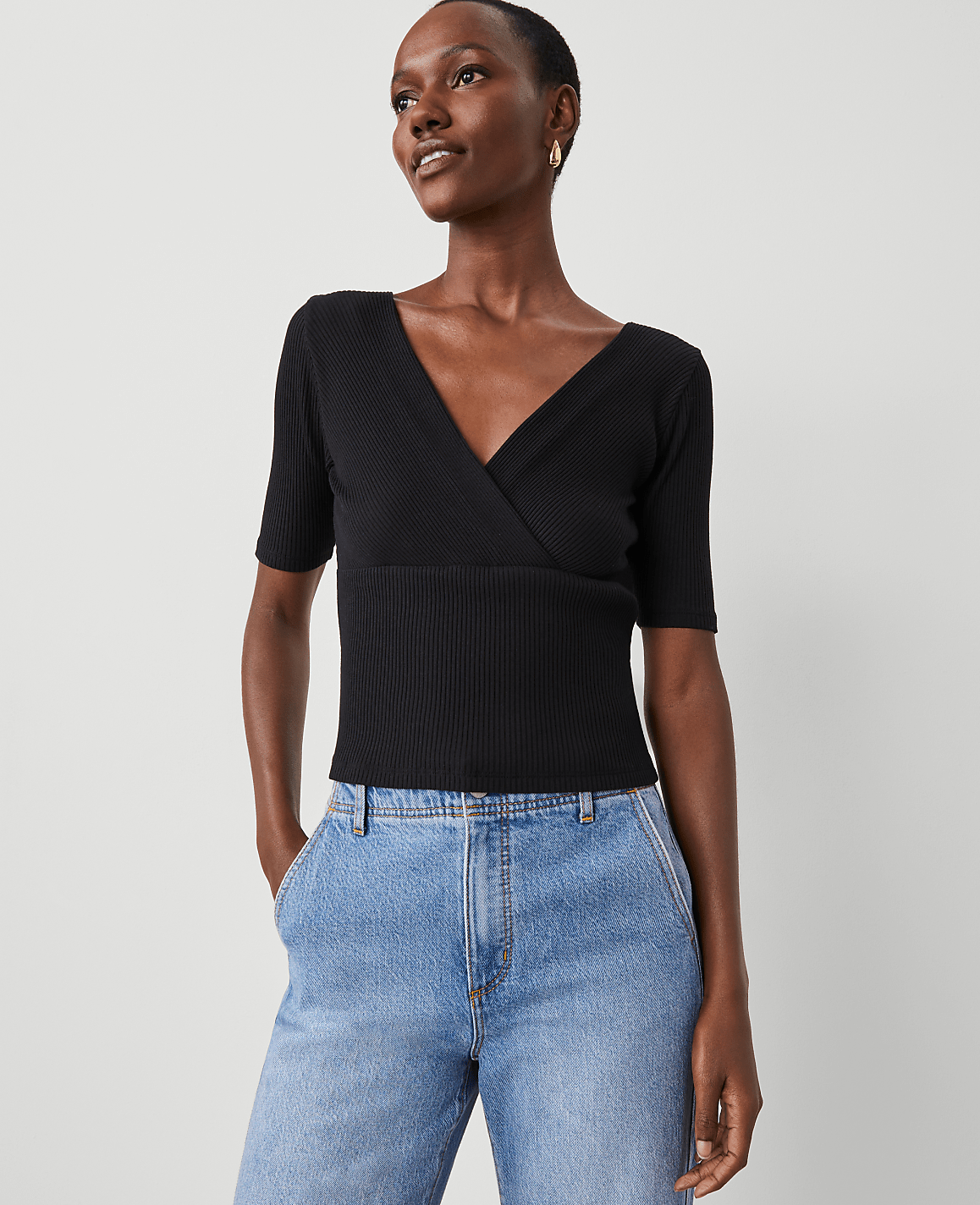 Petite Crossover Neck Top