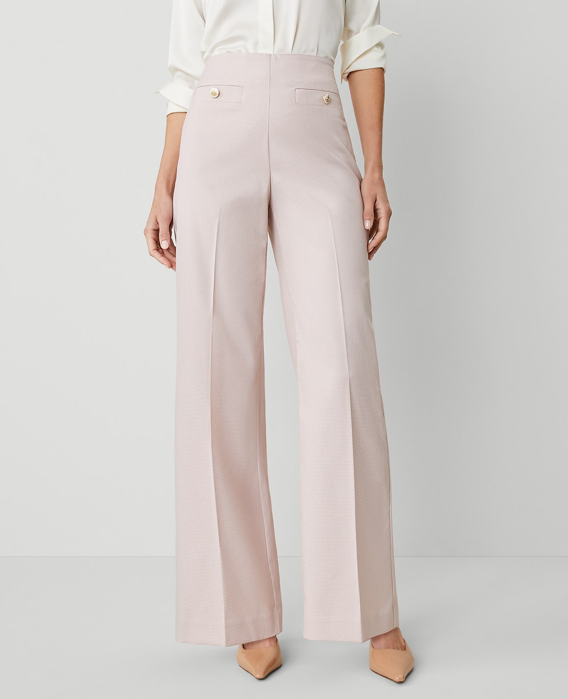 The Button Trim Sailor Wide-Leg Pant in Houndstooth