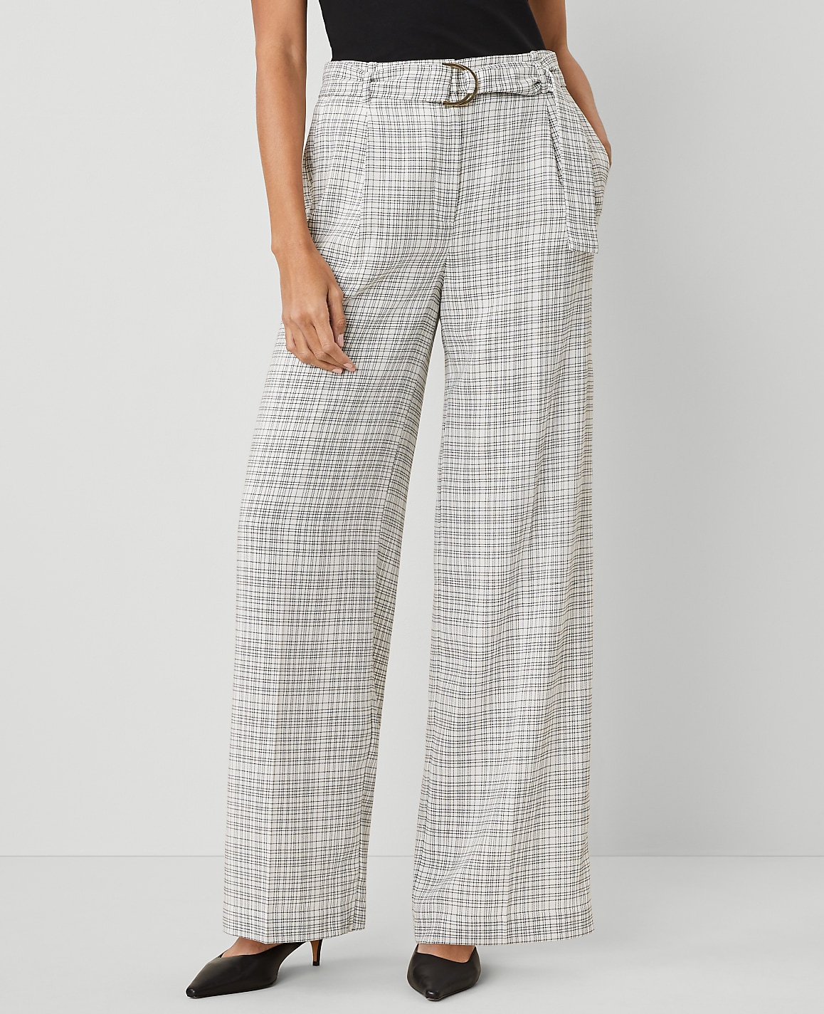 The Belted Pleated Wide-Leg Pant in Plaid