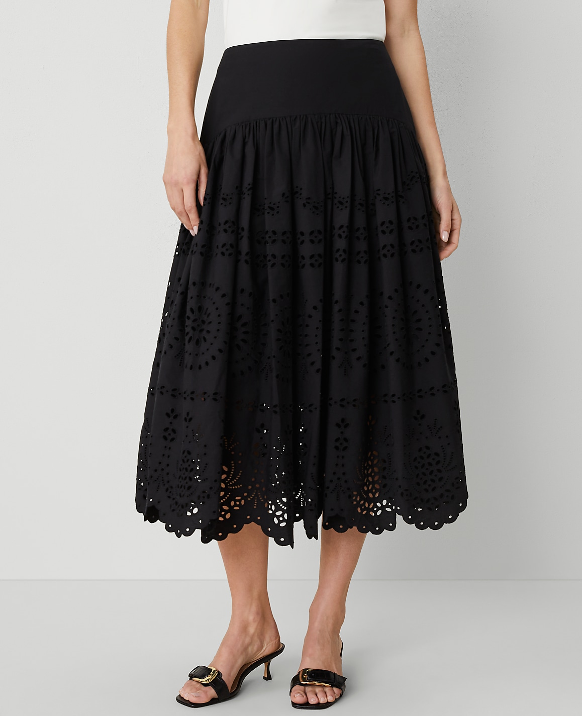 Petite Eyelet Yoke Midi Skirt
