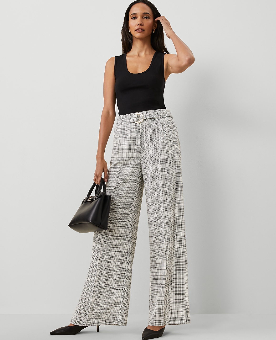 The Belted Pleated Wide-Leg Pant in Plaid