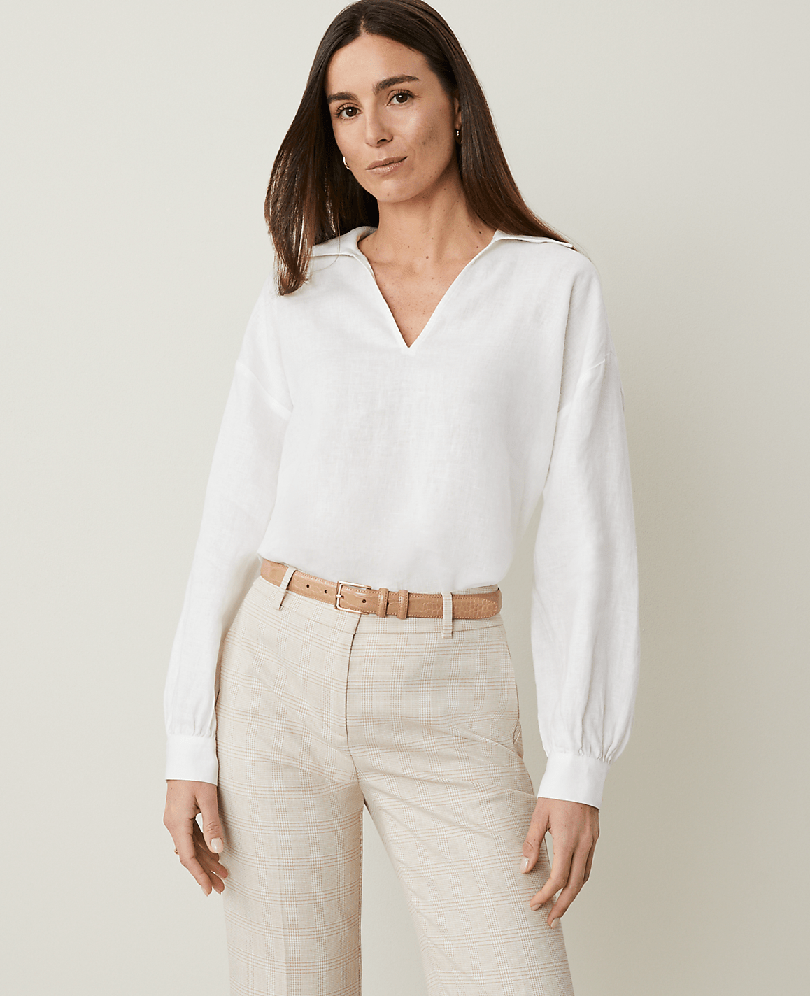Petite Linen Collared Popover