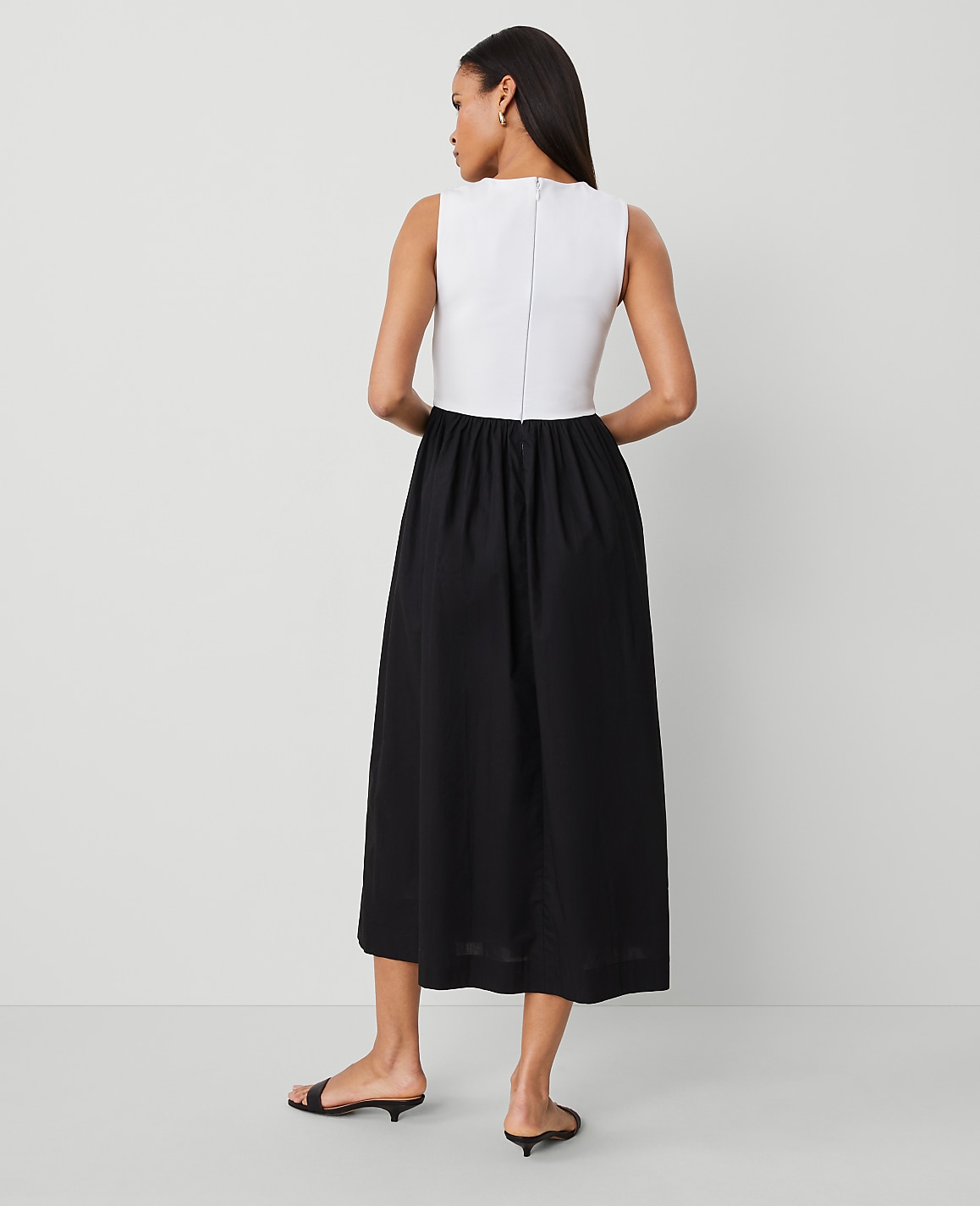 V-Neck Mixed Media Flare Dress