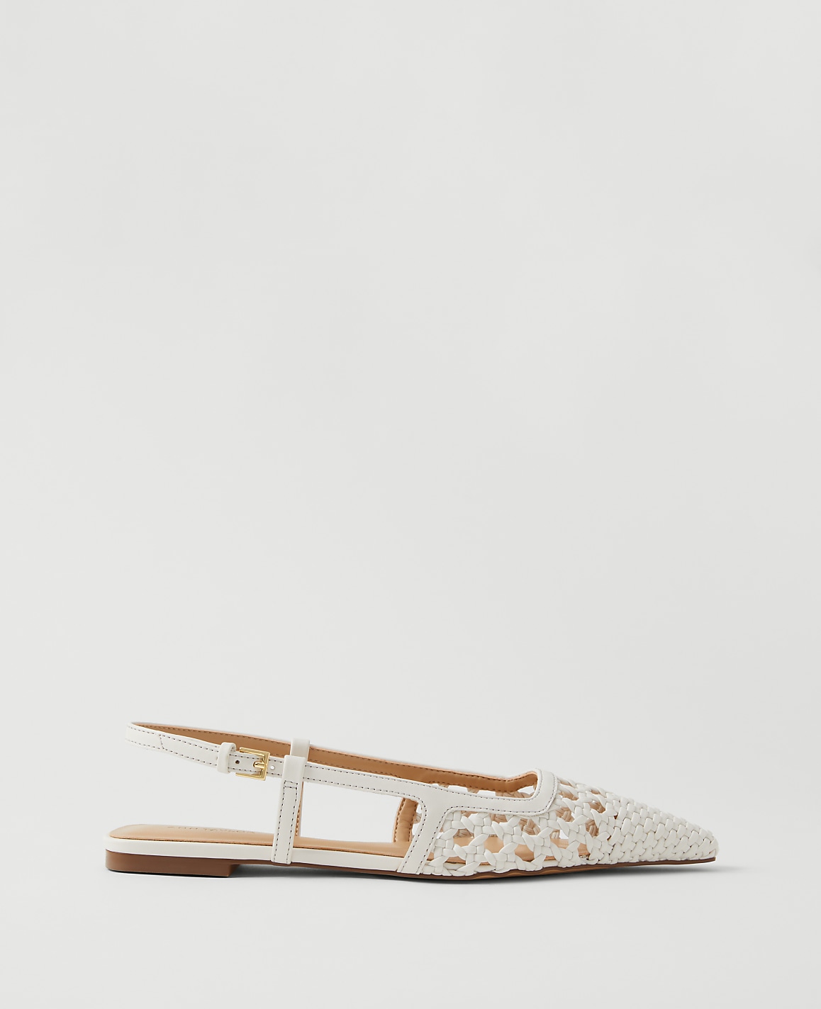 Woven Leather Nip Toe Slingback Flat