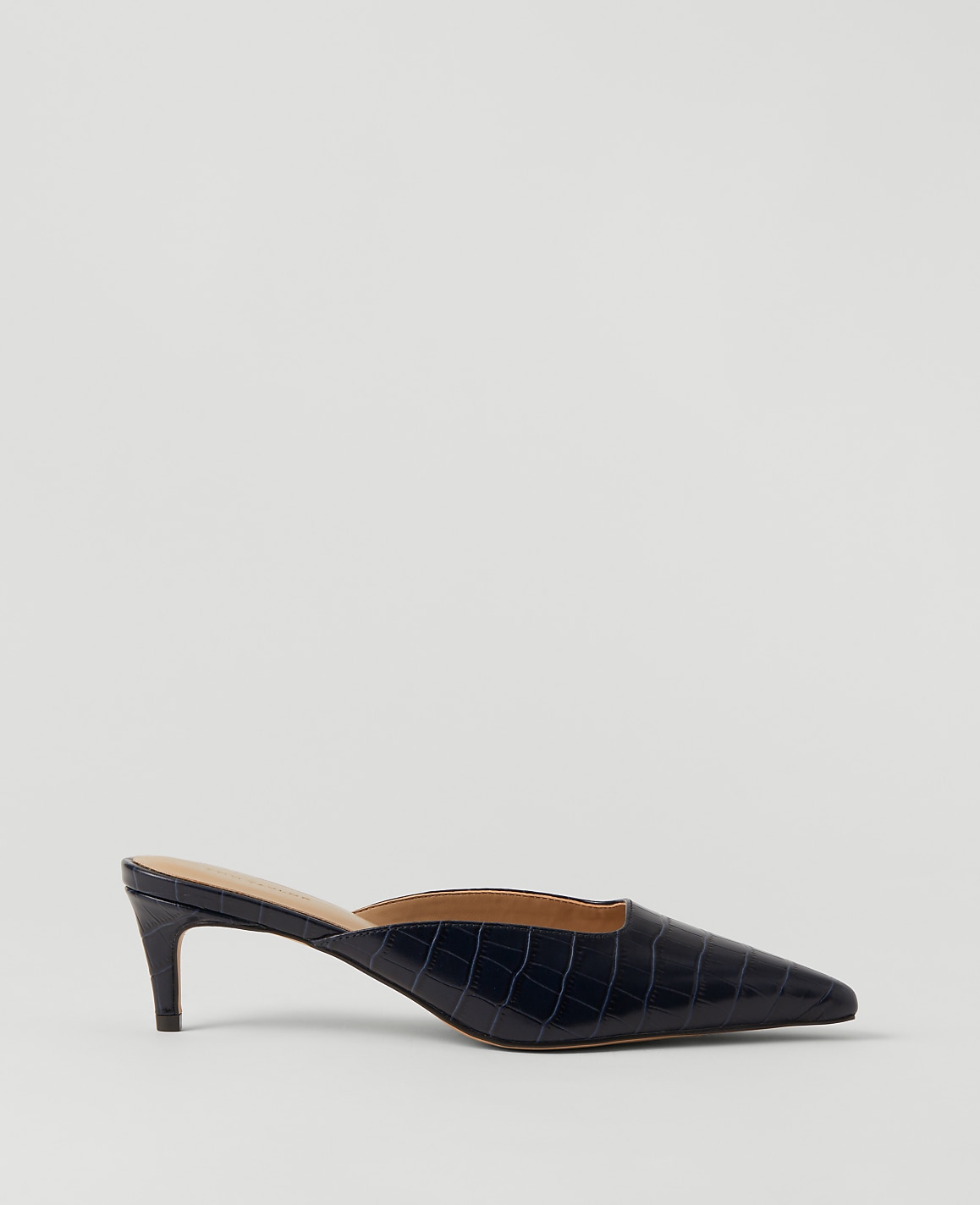 Embossed Nip Toe Kitten Heel Mule Pump