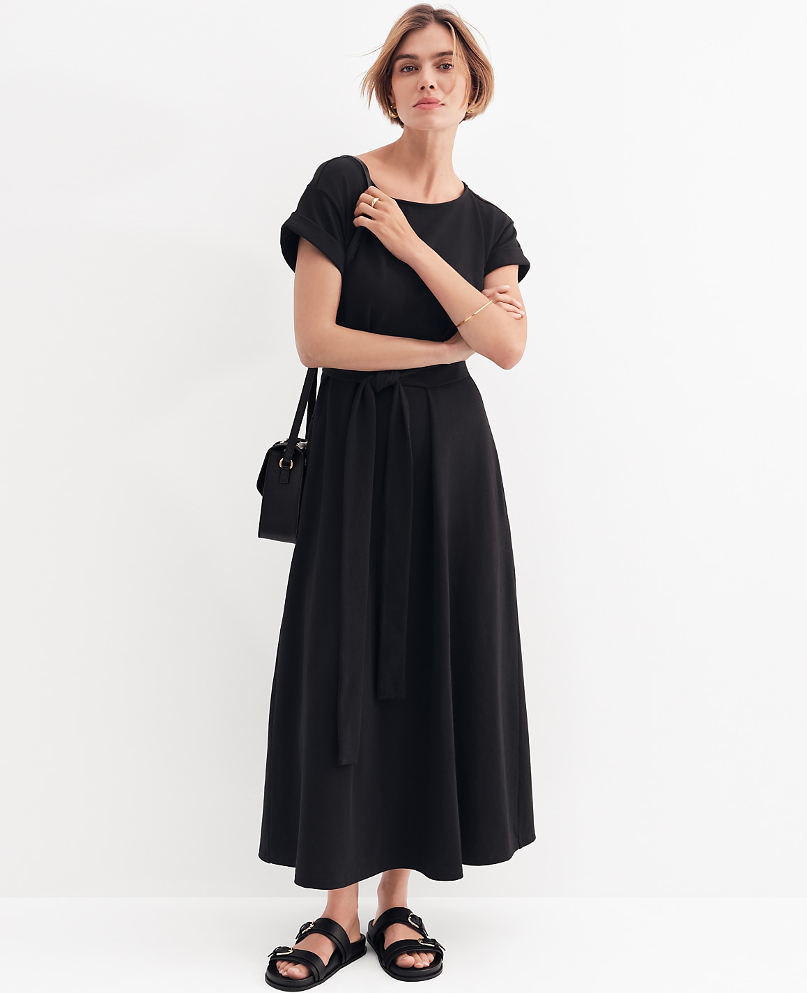 Petite Weekend Collection Belted Knit Midi Dress