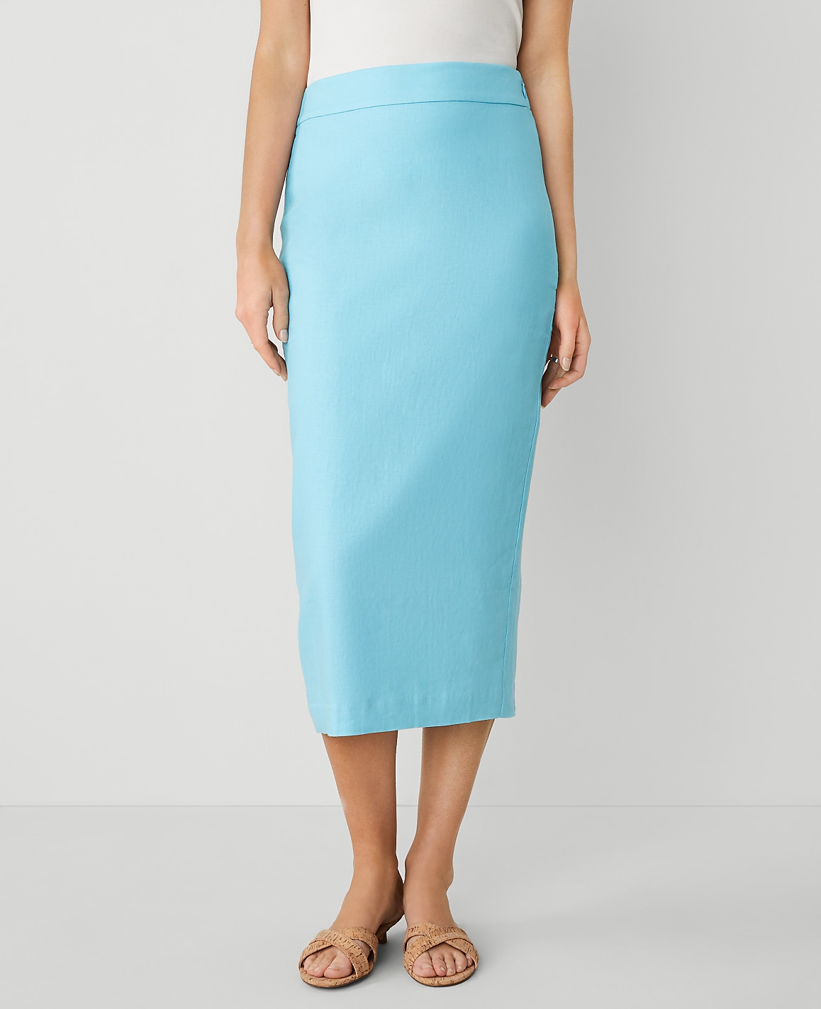 Linen Blend Clean Midi Skirt