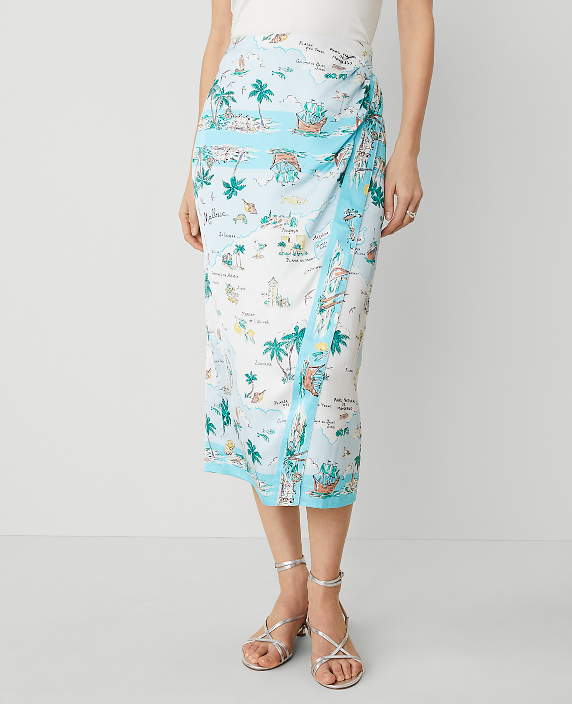 Petite Map Print Wrap Skirt