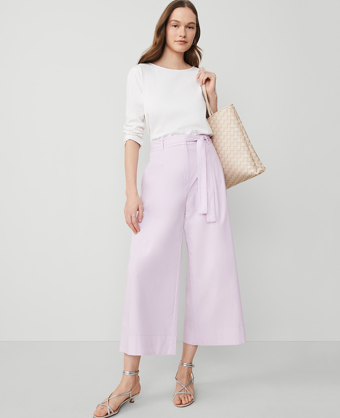 The Petite Belted Cropped Palazzo Pant in Poplin