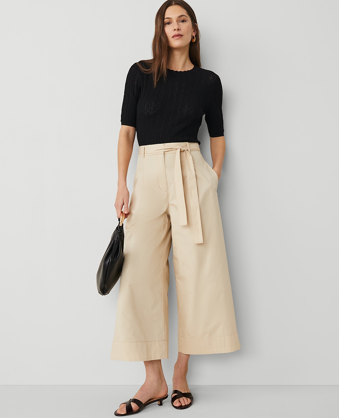 The Petite Belted Cropped Palazzo Pant in Poplin