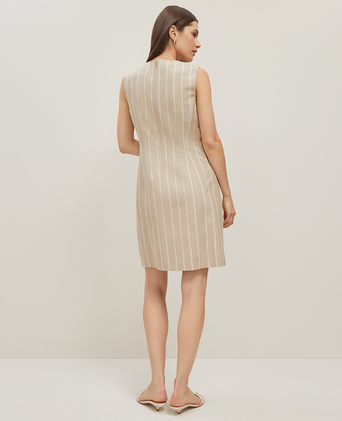 The Petite Button Pocket Shift Dress in Pinstripe