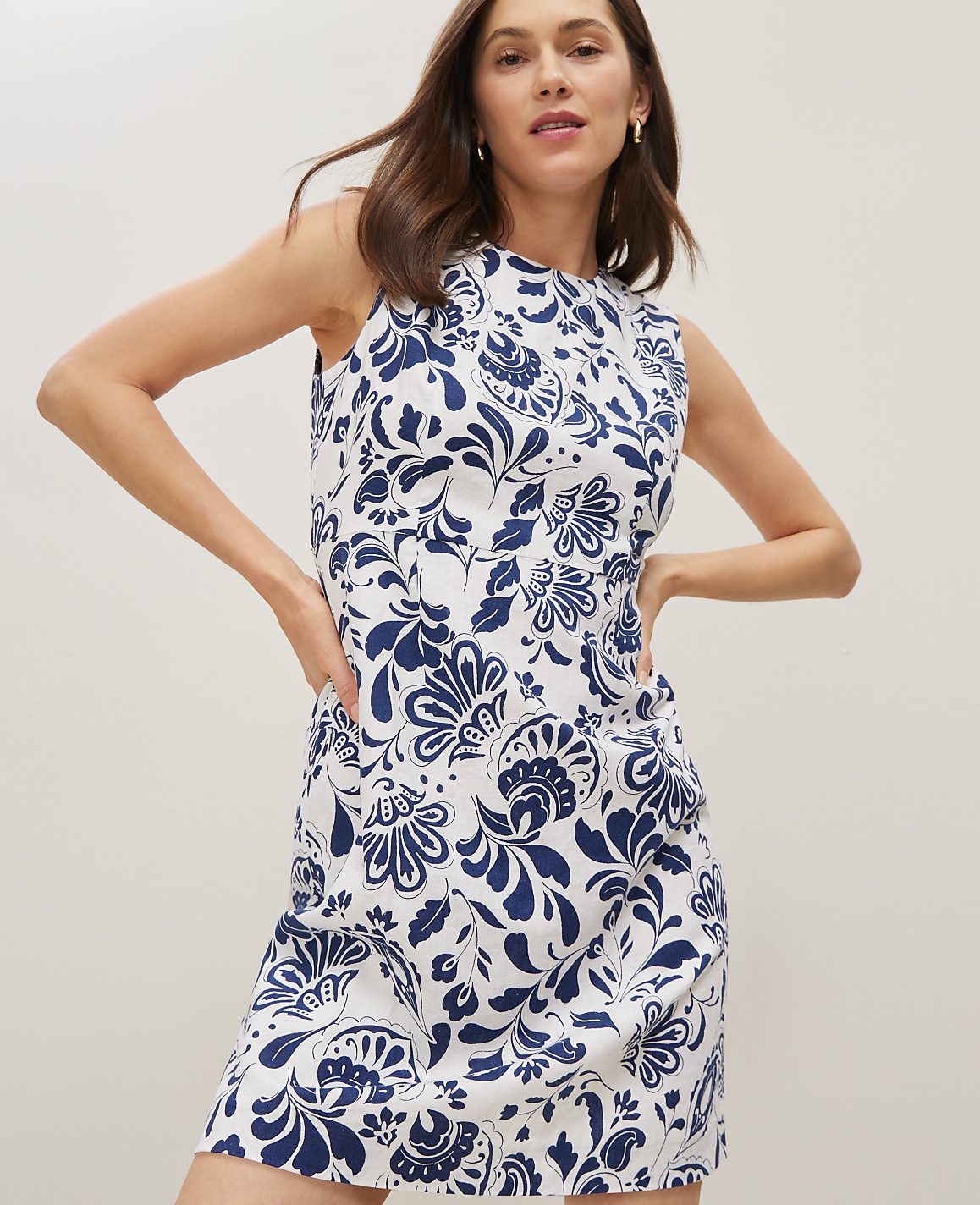 Floral Linen Blend Shift Dress