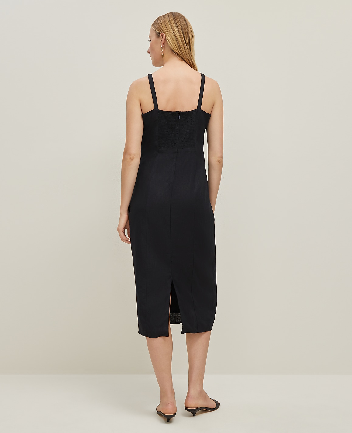 Linen Blend Square Neck Sheath Dress