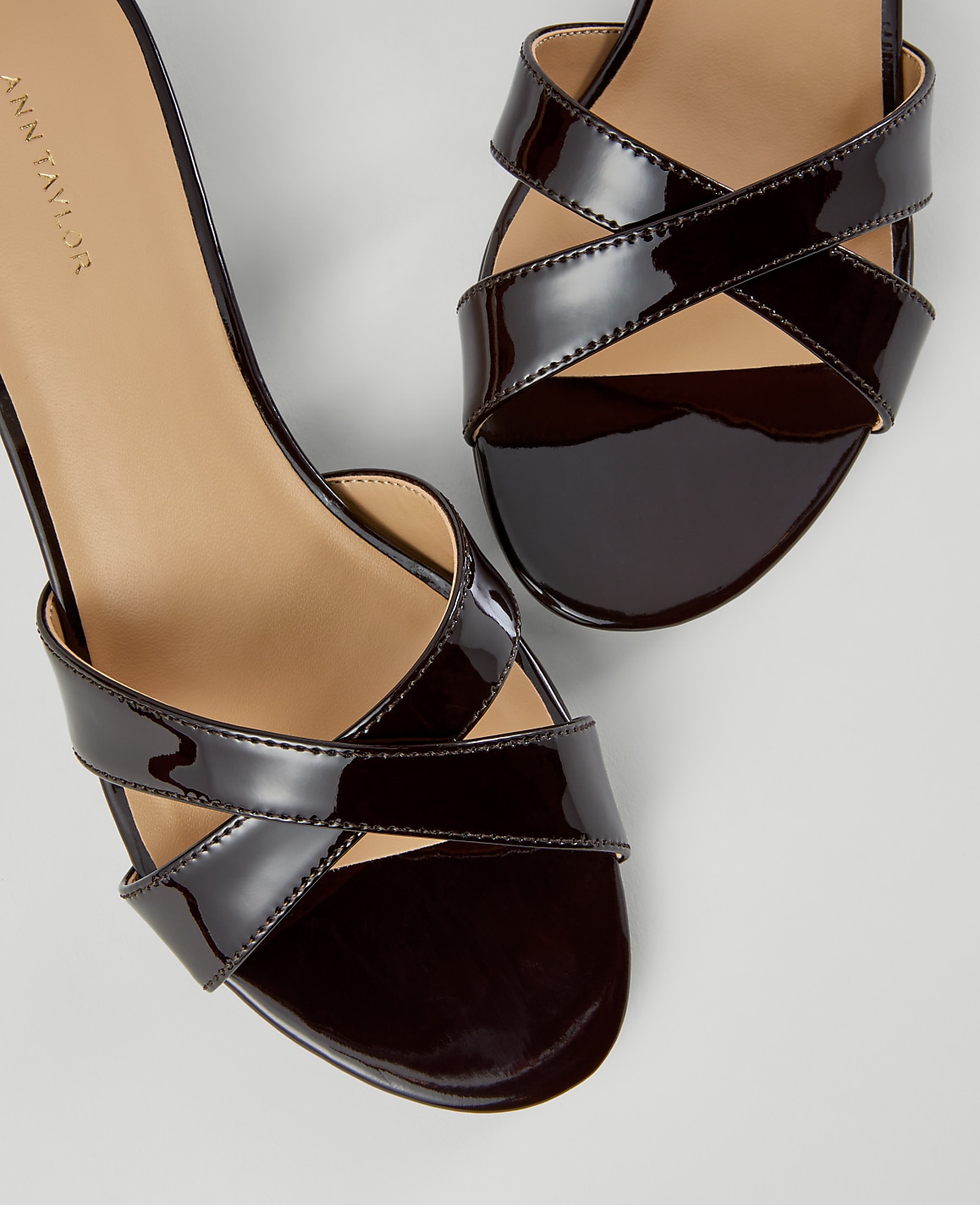 Patent Crossover  Kitten Heel Sandals