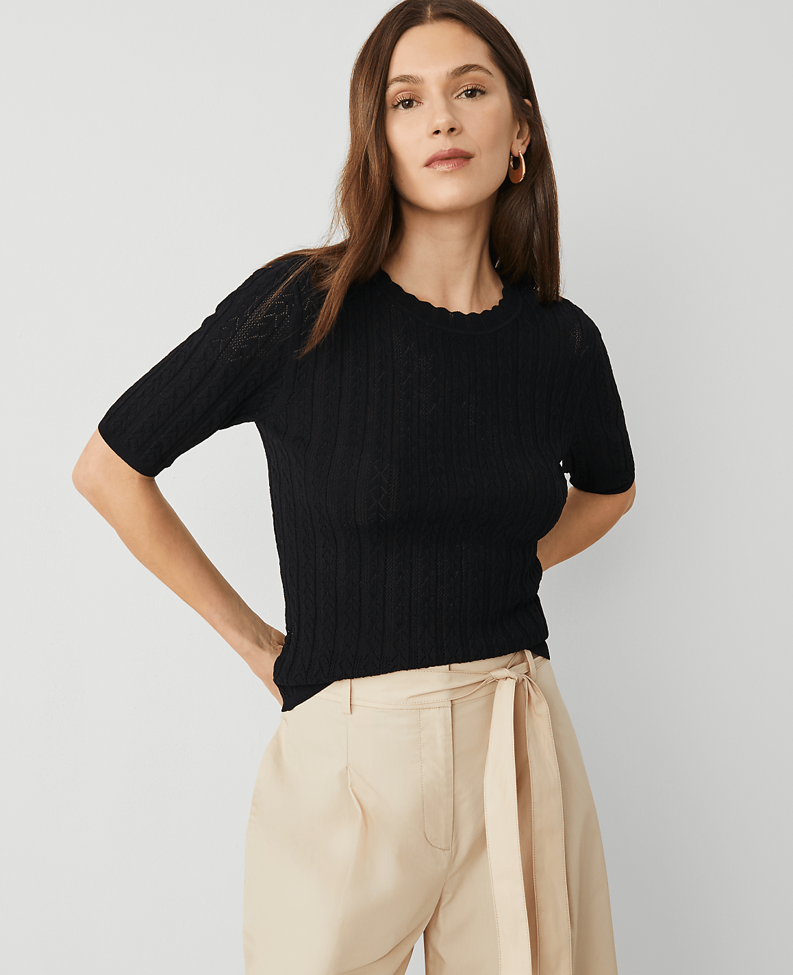 Scalloped Pointelle Sweater