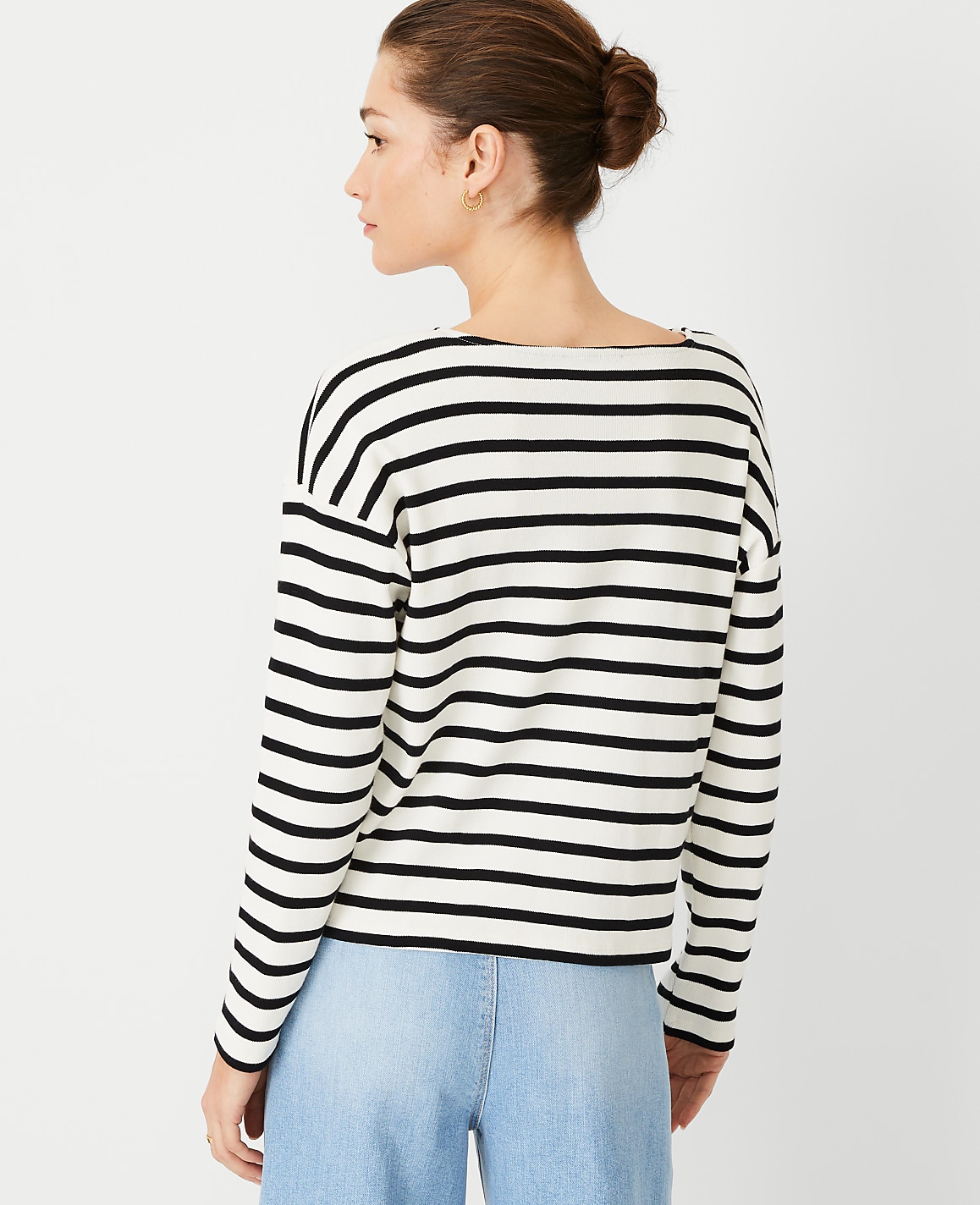 Petite Weekend Collection Stripe Relaxed Long Sleeve Top
