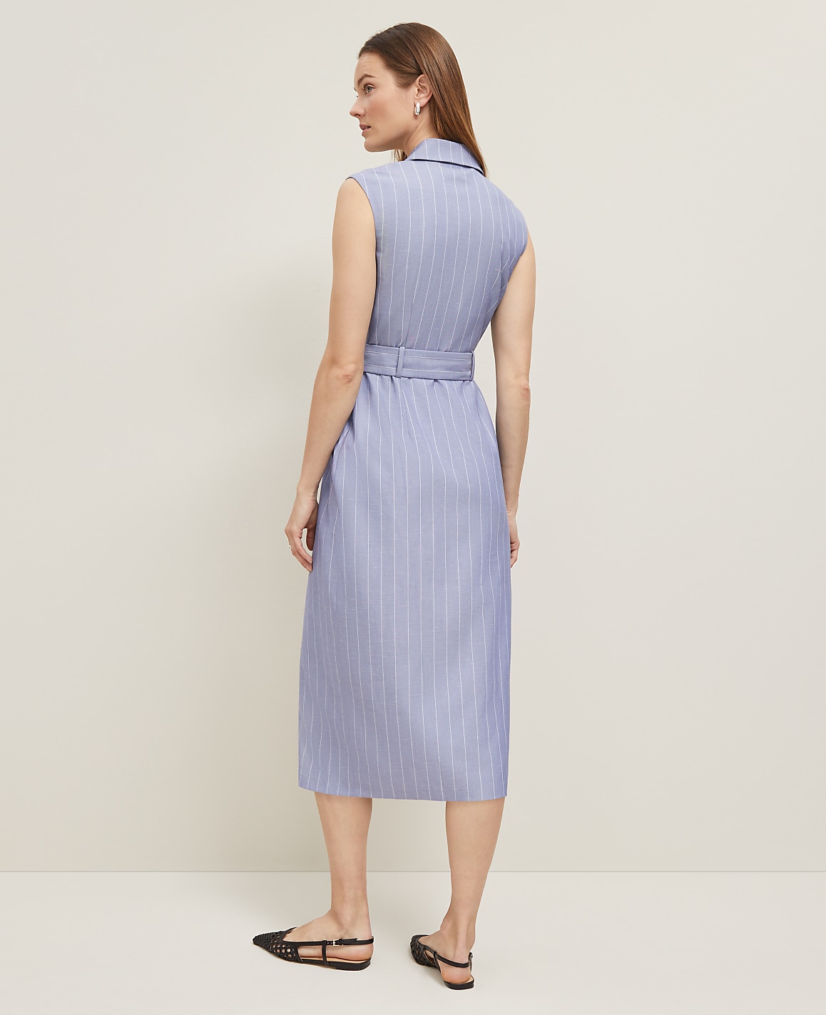 The Belted Blazer Wrap Dress in Pinstripe