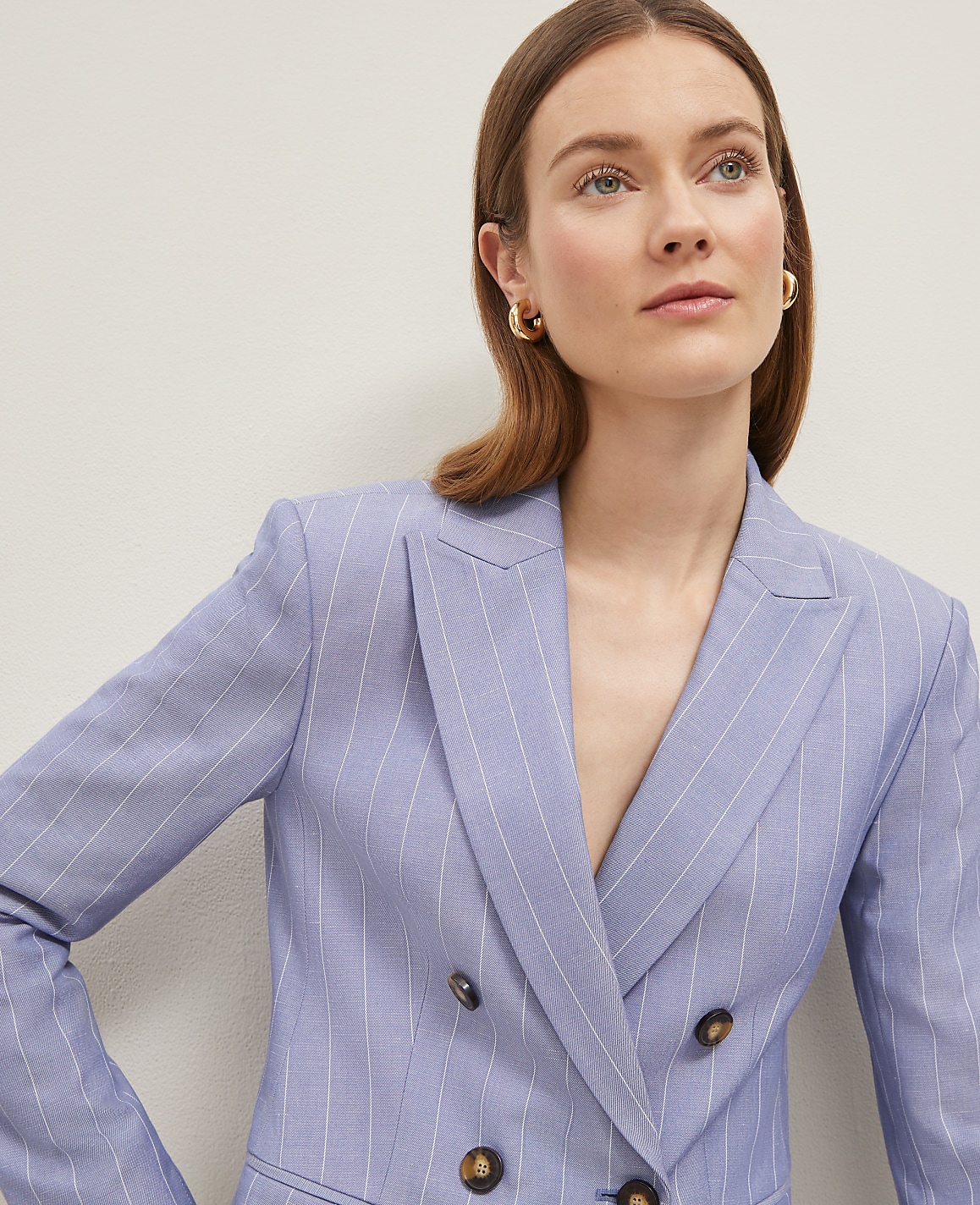 The Double Breasted Cutaway Blazer in Pinstripe