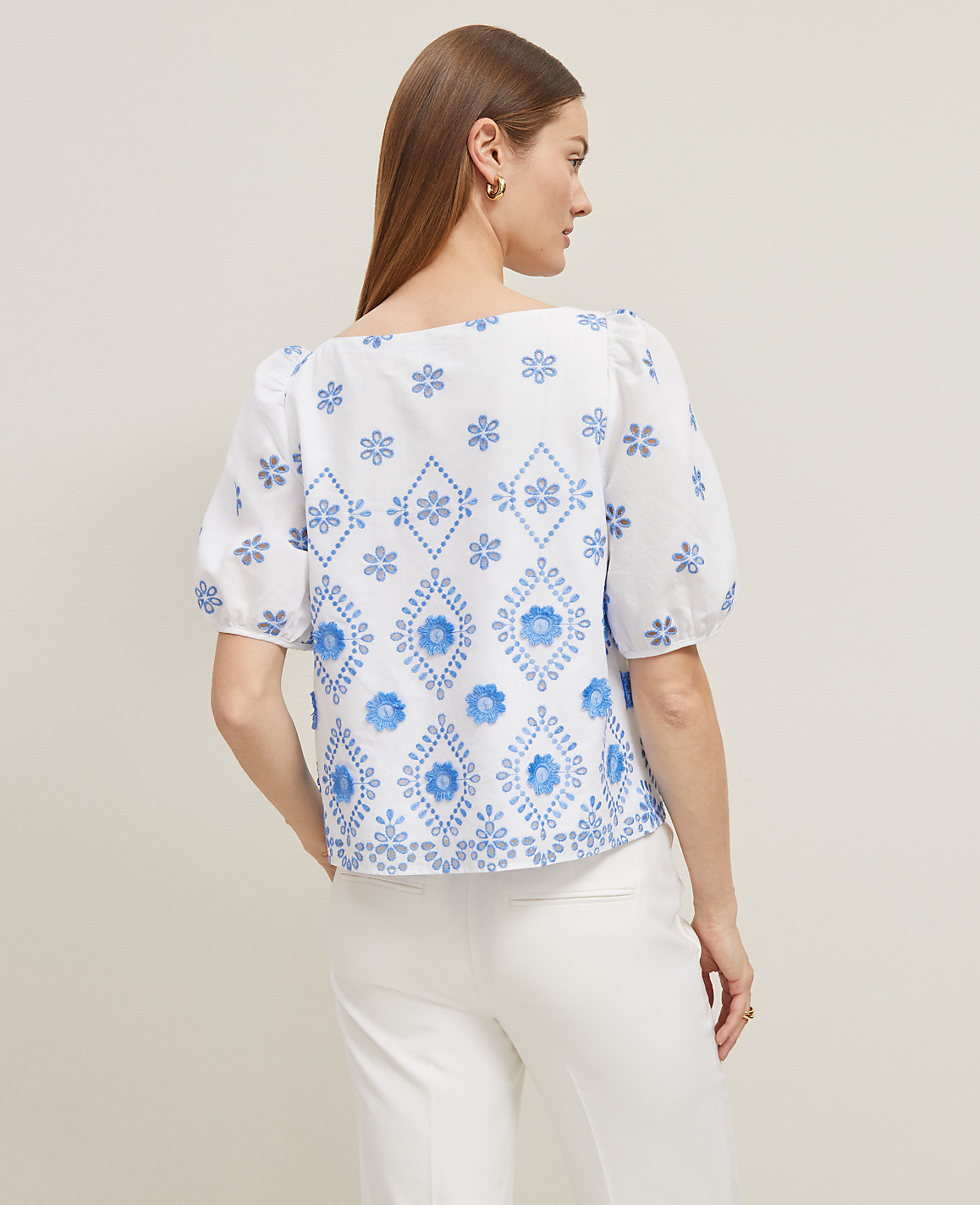 Geo Embroidered Boatneck Popover