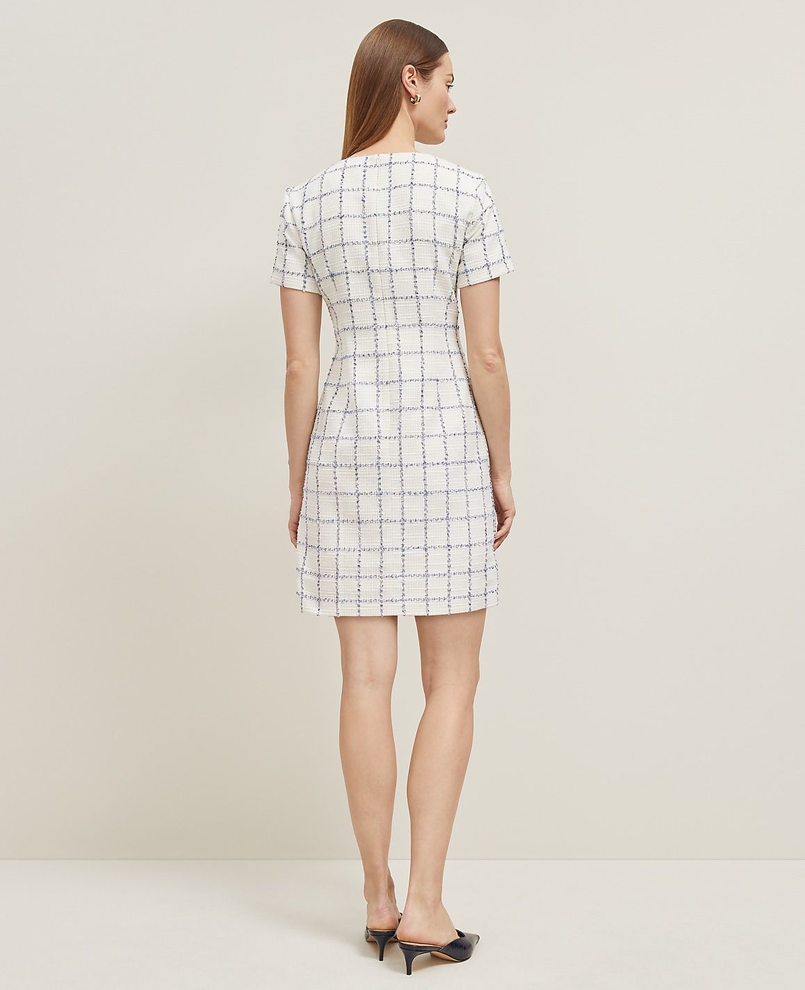 Petite Plaid Tweed Button Pocket Dress