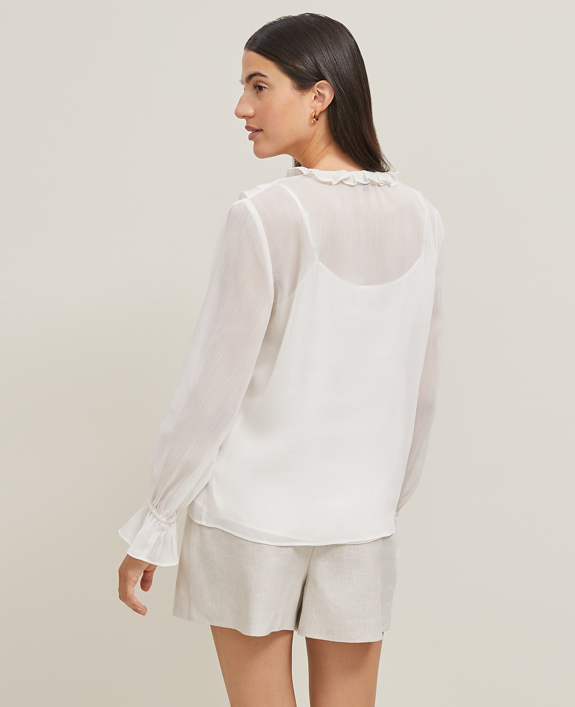 Petite Tie Neck Ruffle Popover