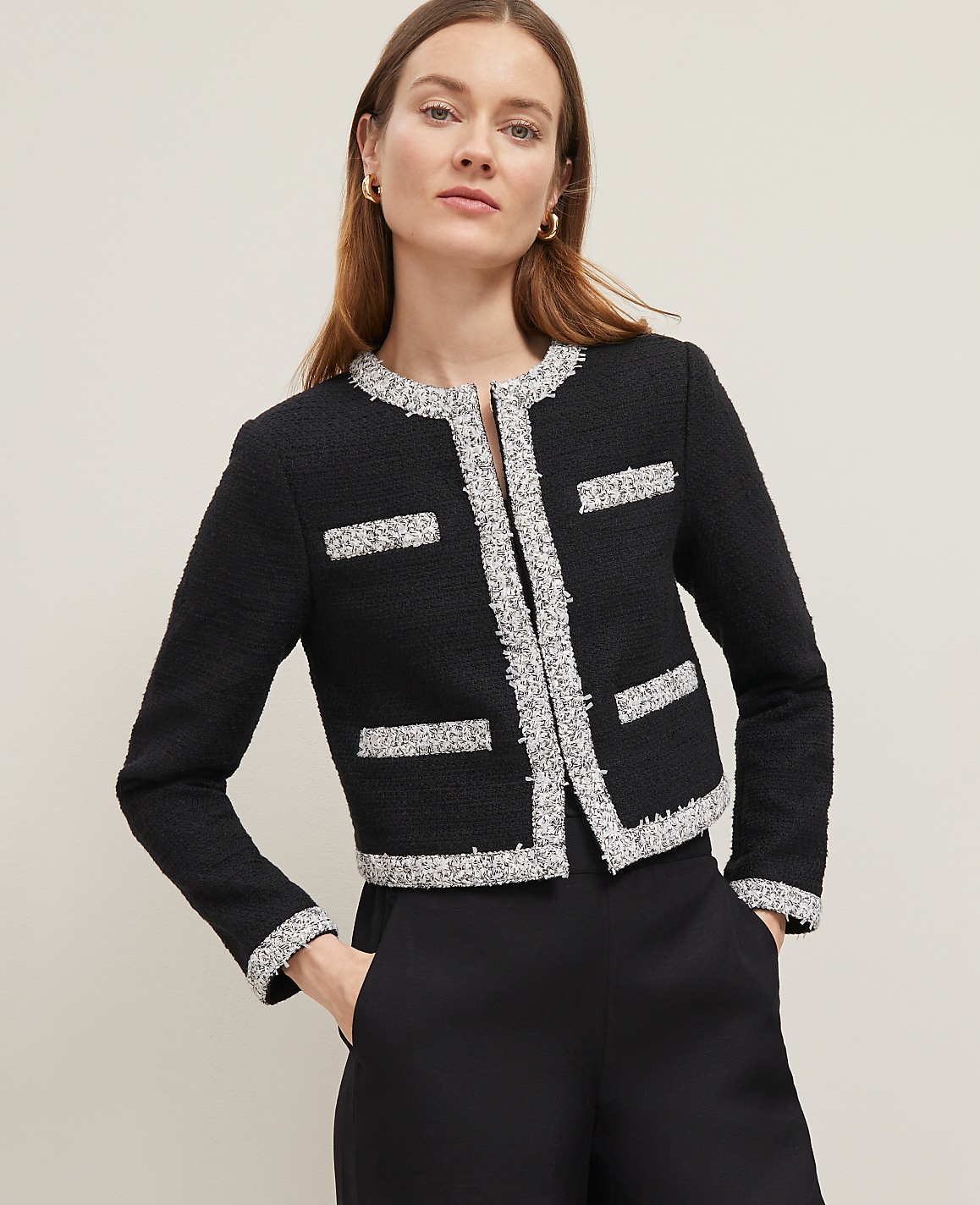 Trimmed Tweed Cropped Jacket
