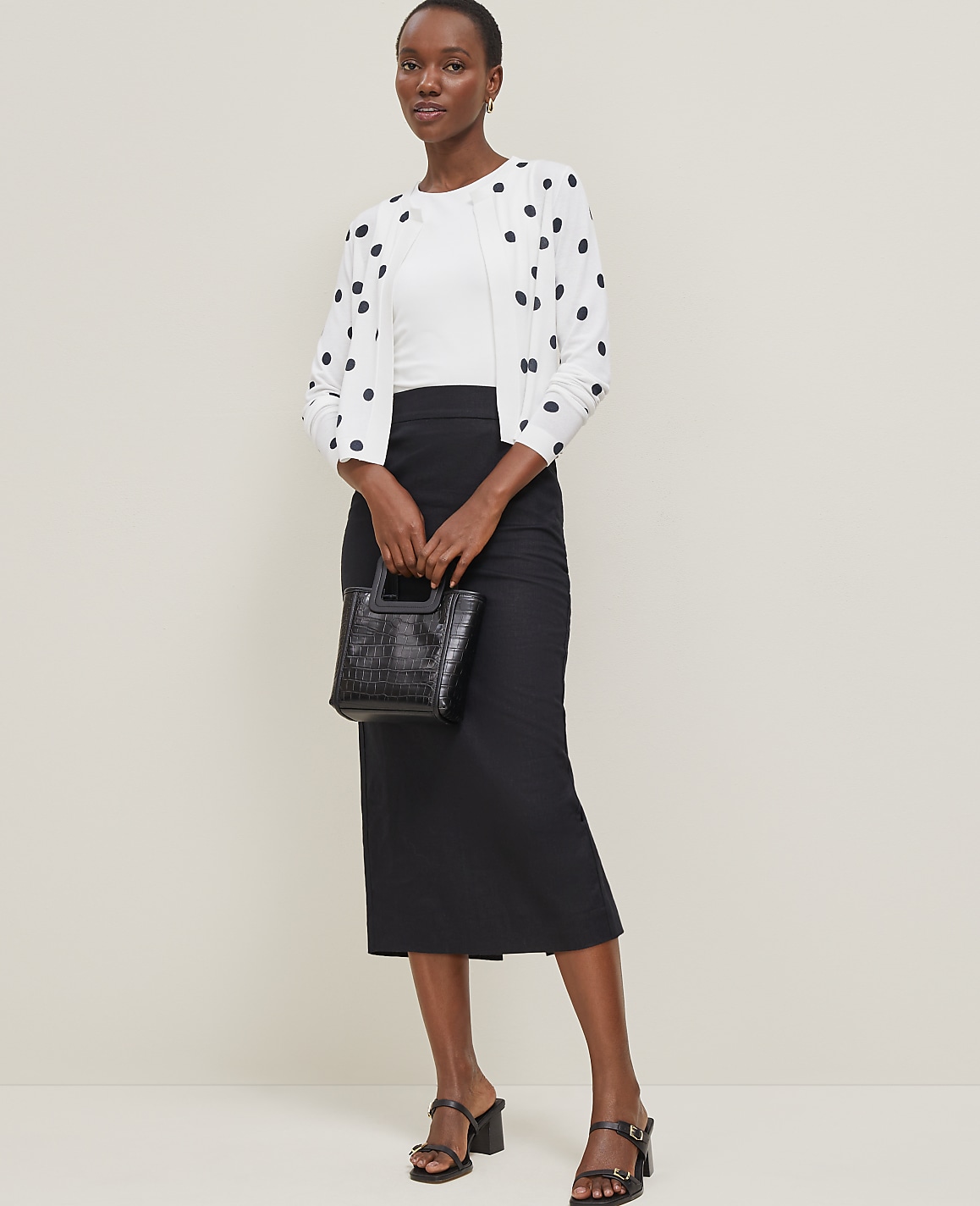 Petite Dotted Cropped Open Cardigan