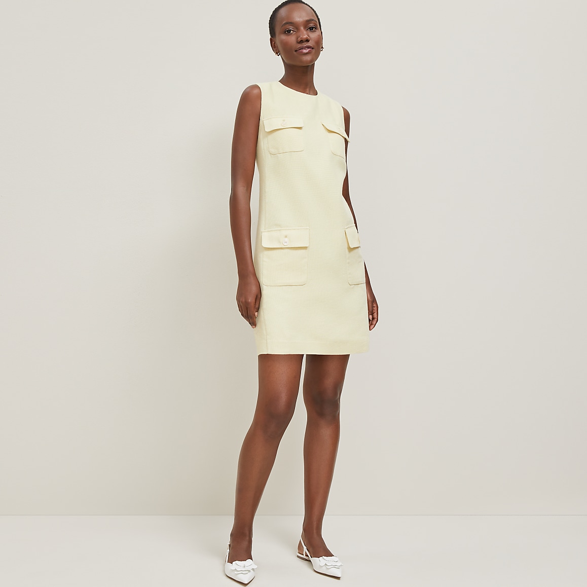 Petite Button Pocket Shift Dress
