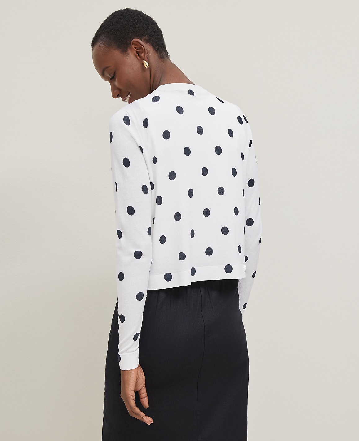 Dotted Cropped Open Cardigan