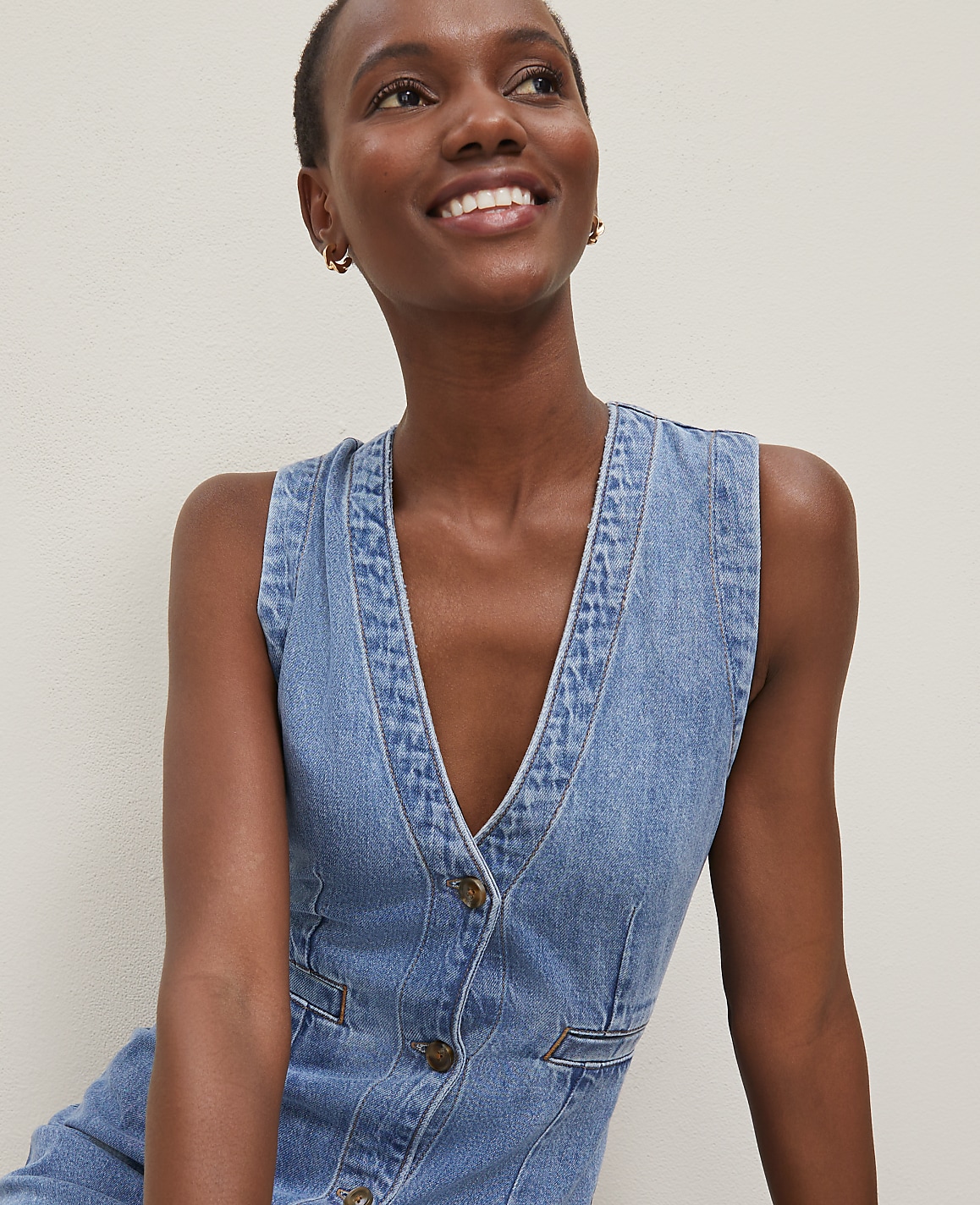 Petite Denim V-Neck Shirtdress