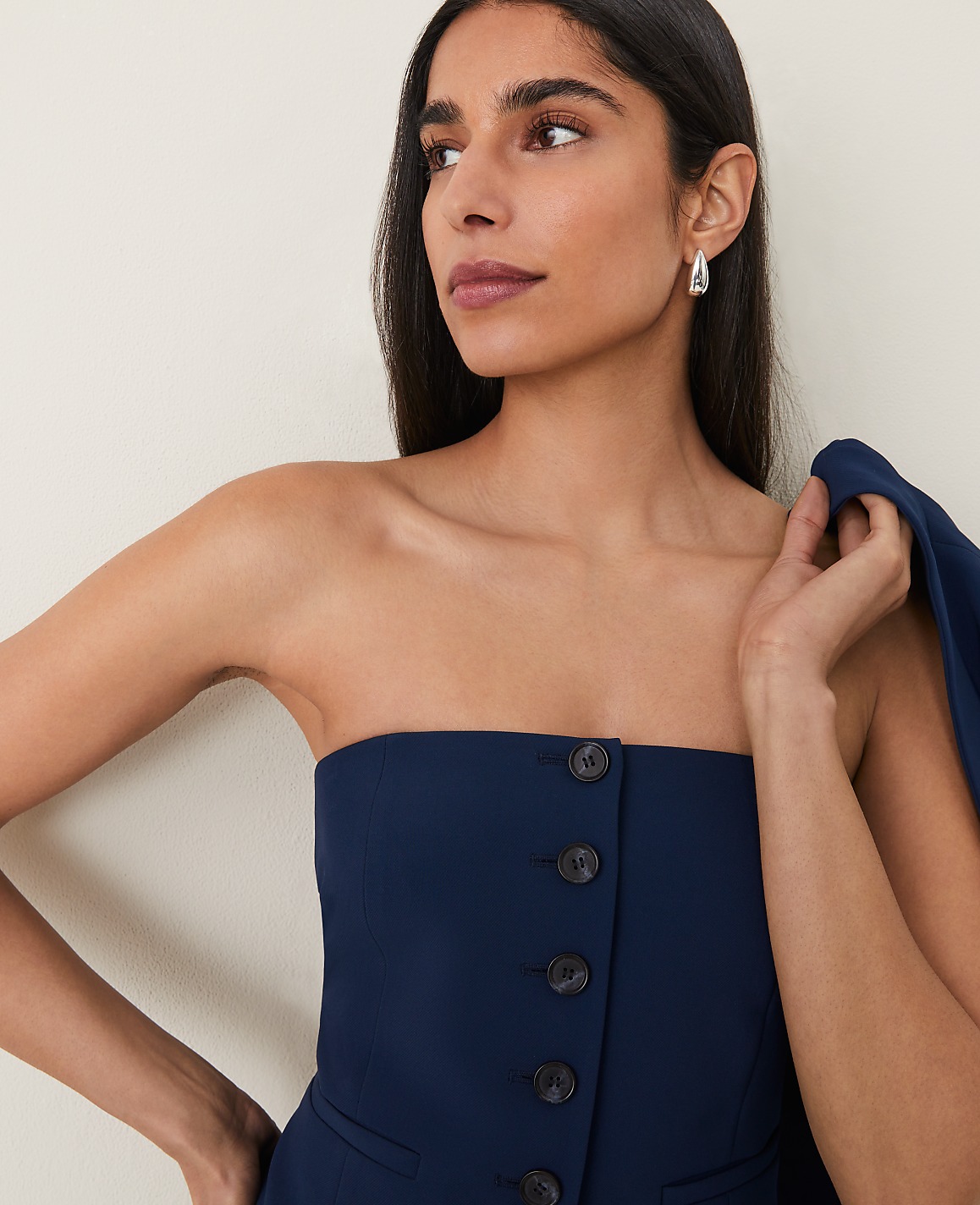 The Petite Strapless Vest in Fluid Crepe