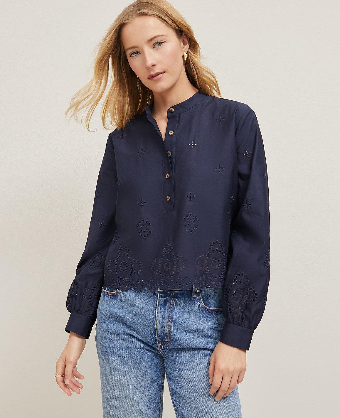 Petite Scalloped Cutout Blouse