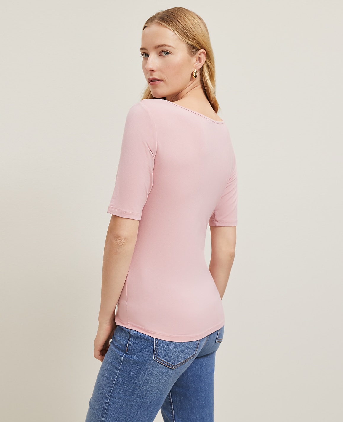 Scoop Neck Elbow Sleeve Tee