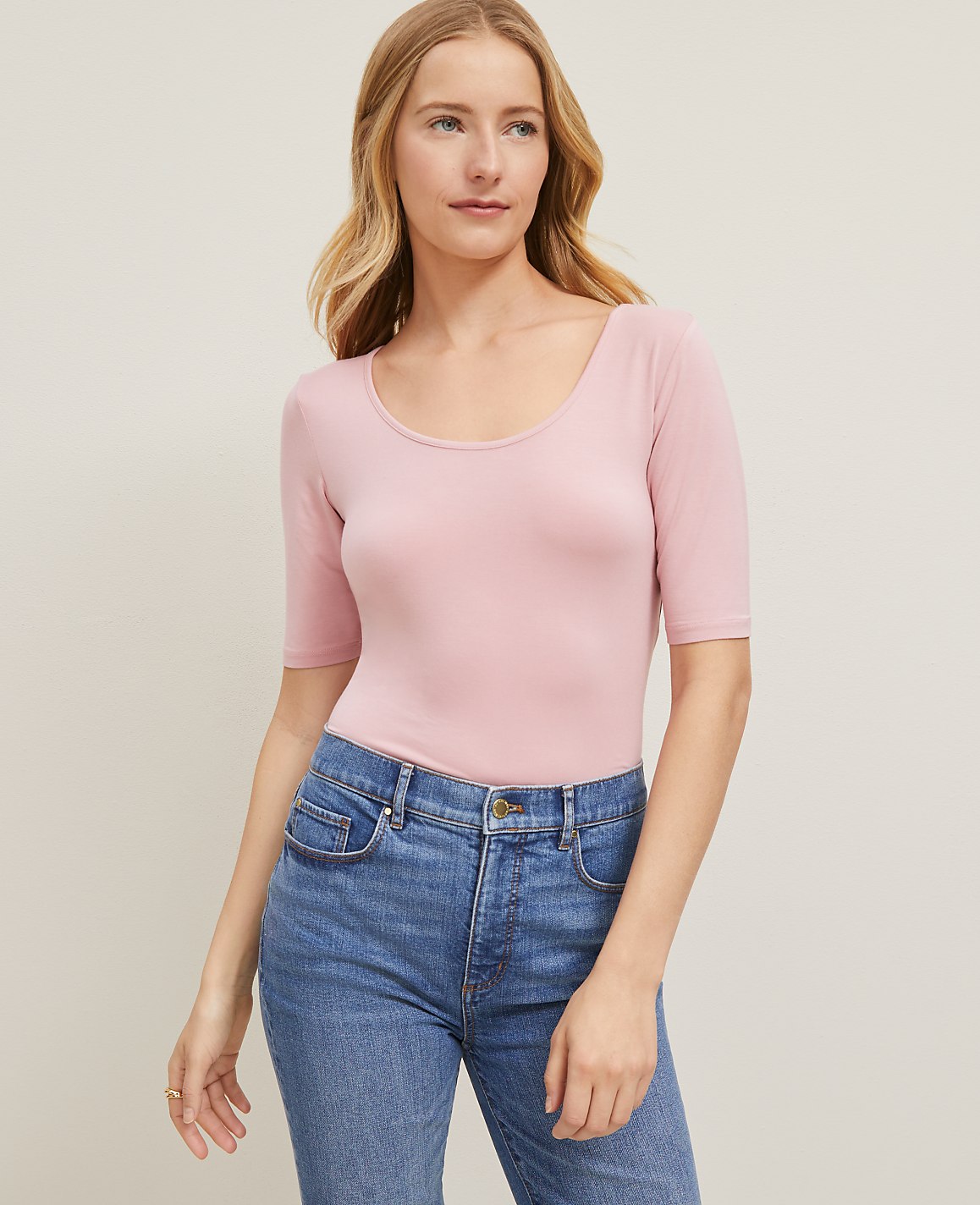 Scoop Neck Elbow Sleeve Tee