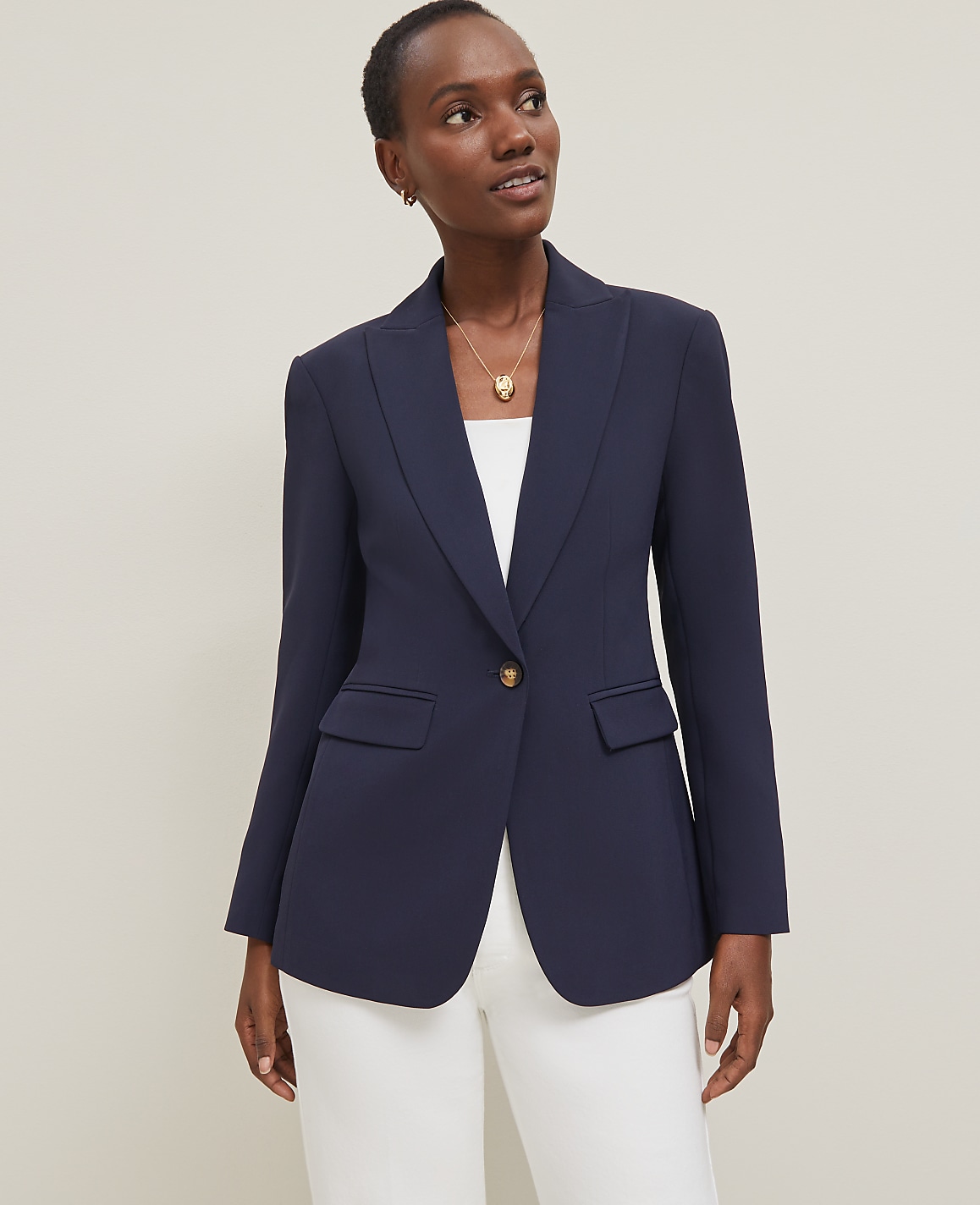 Fluid Crepe Fitted Long Blazer