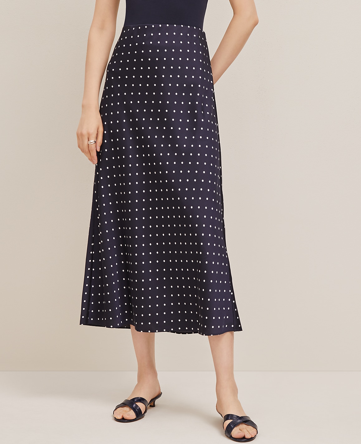 Petite Dotted Satin Bias Slip Skirt