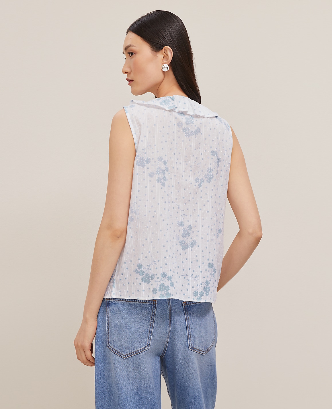 Floral Pintucked Ruffle Sleeveless Top